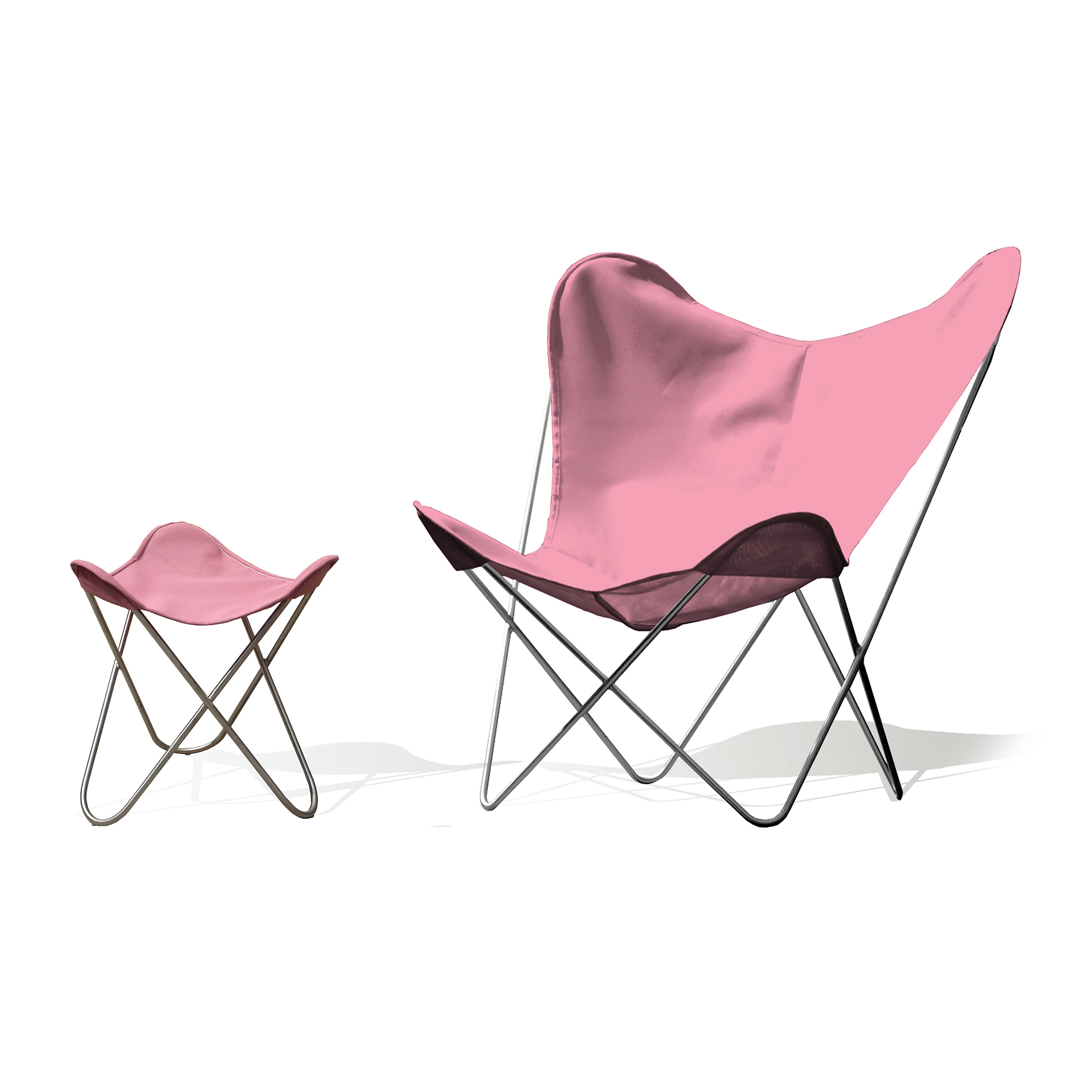 Hardoy Butterfly Chair OUTDOOR Batyline rosé mit Ottoman