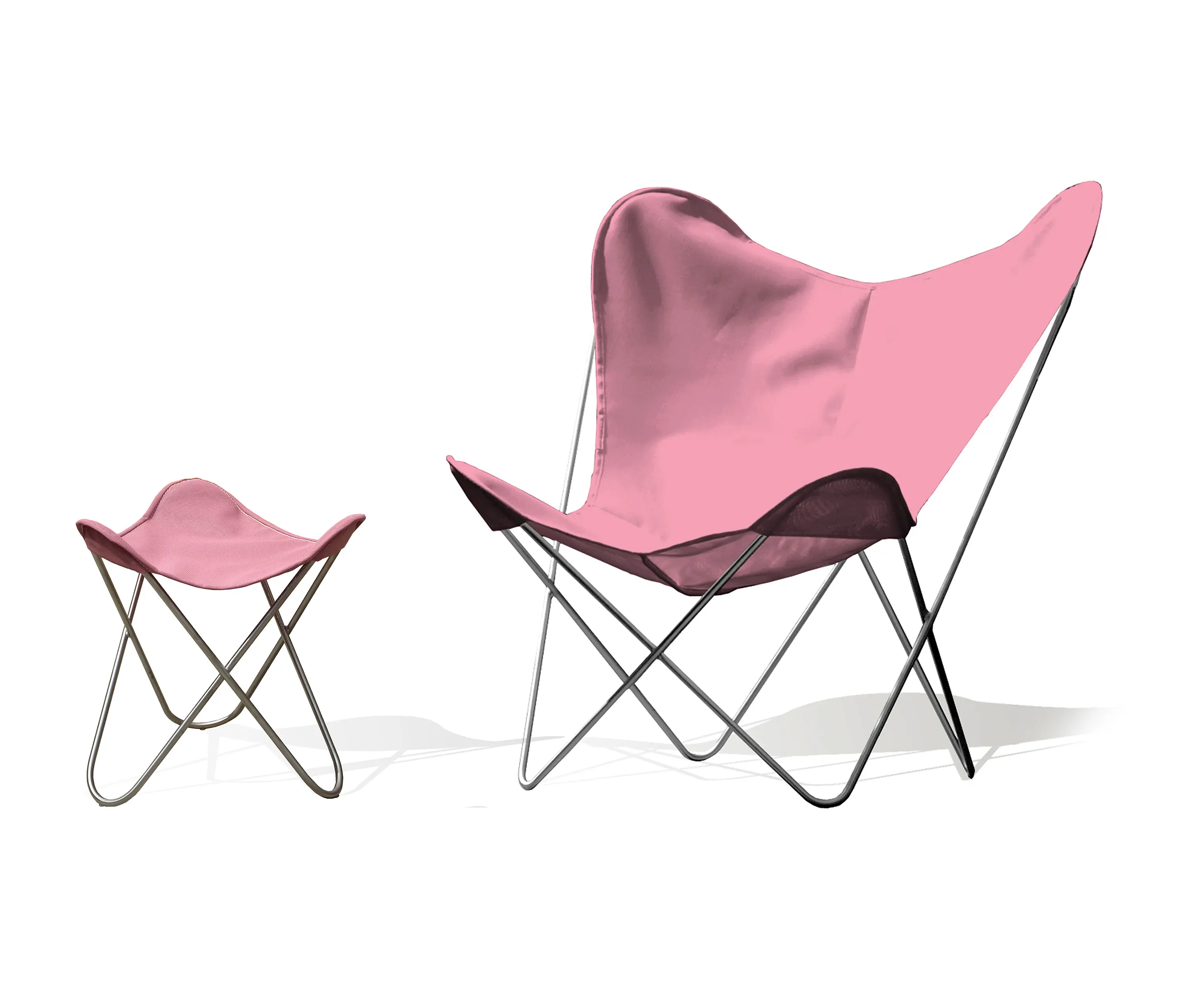 Weinbaums - Hardoy Butterfly Chair OUTDOOR Batyline rosé mit Ottoman