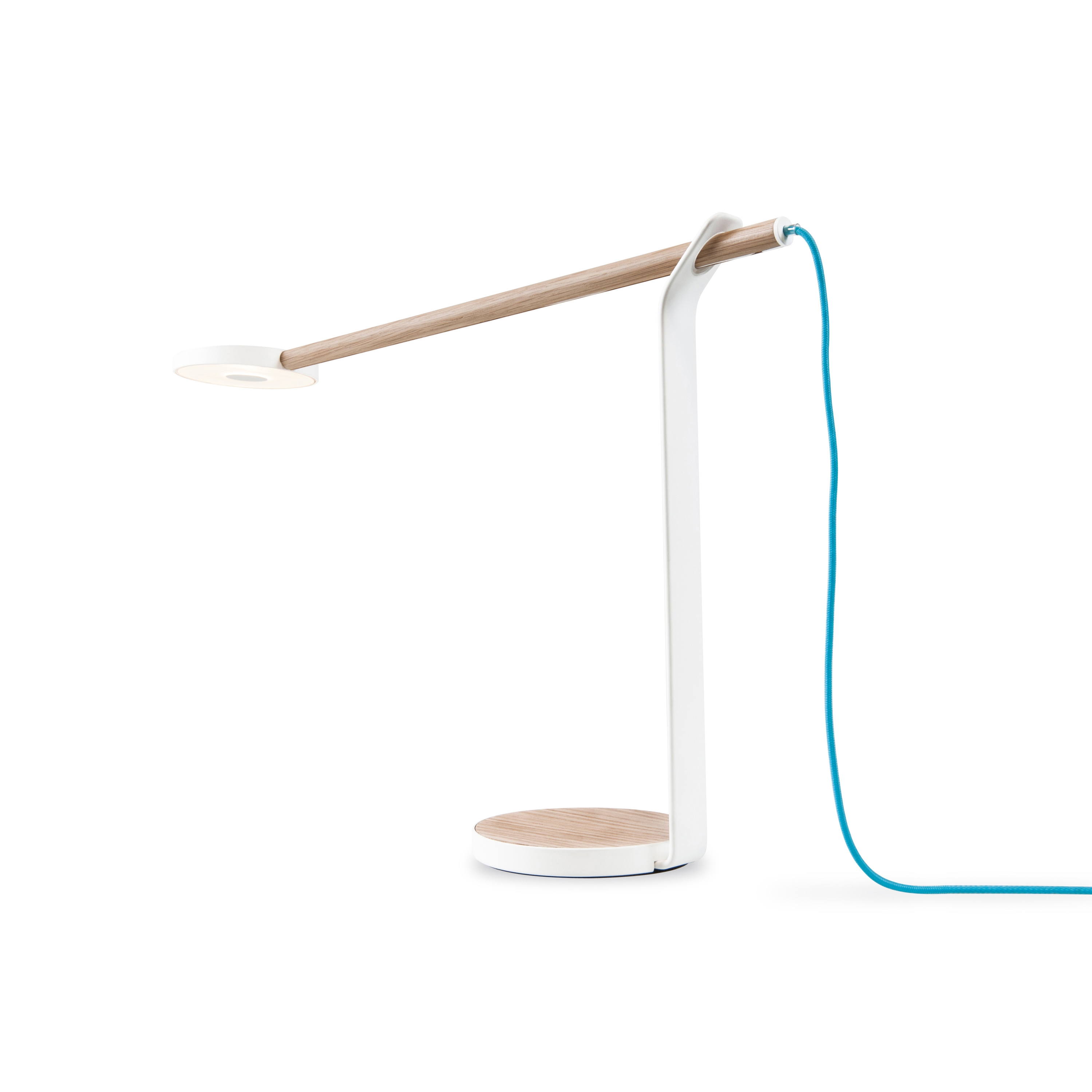 Display product Gravy LED Desk Lamp - White Oak & Matte White from manufacturer Koncept