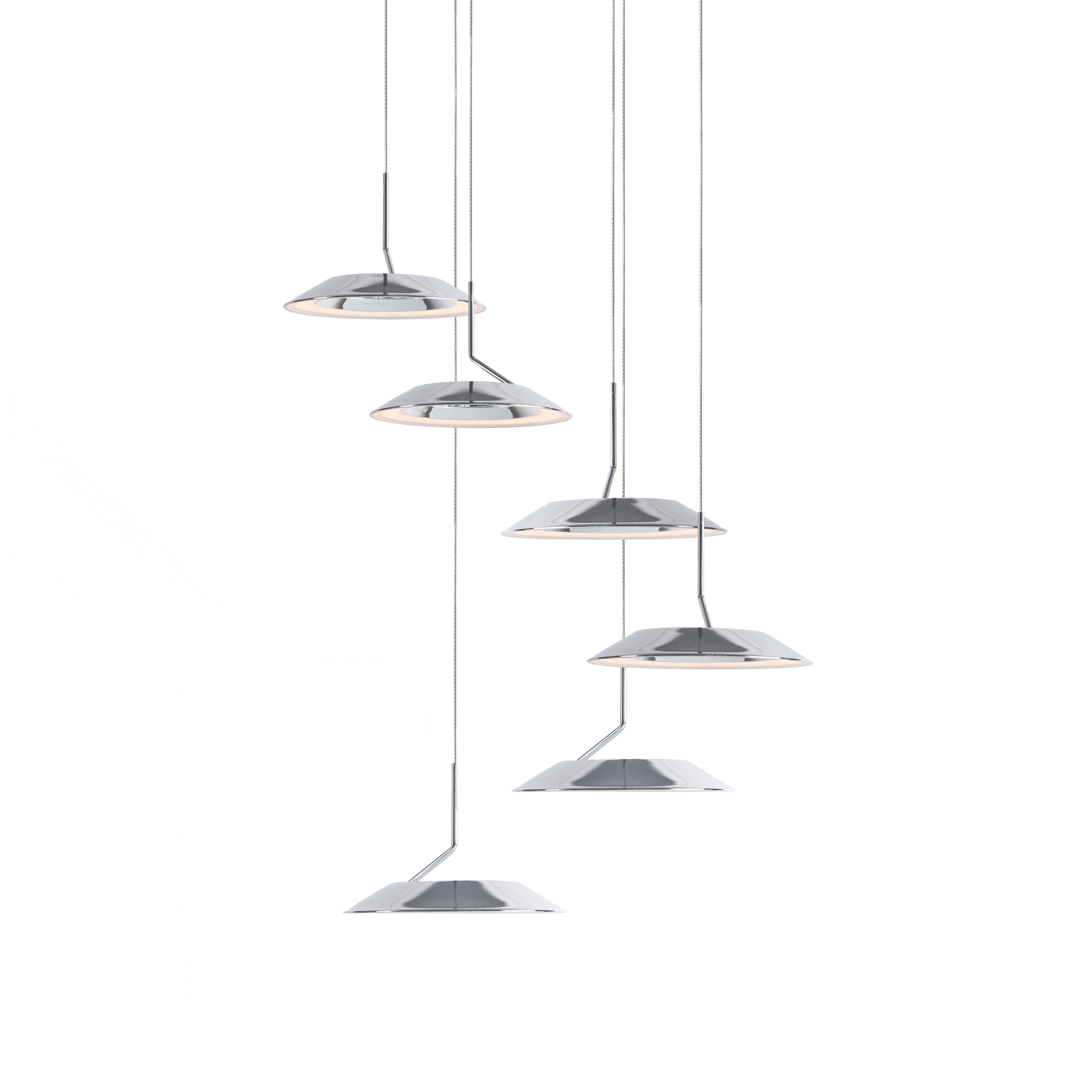 Royyo Pendant (Circular with 6 pendants), Chrome, Matte White Canopy