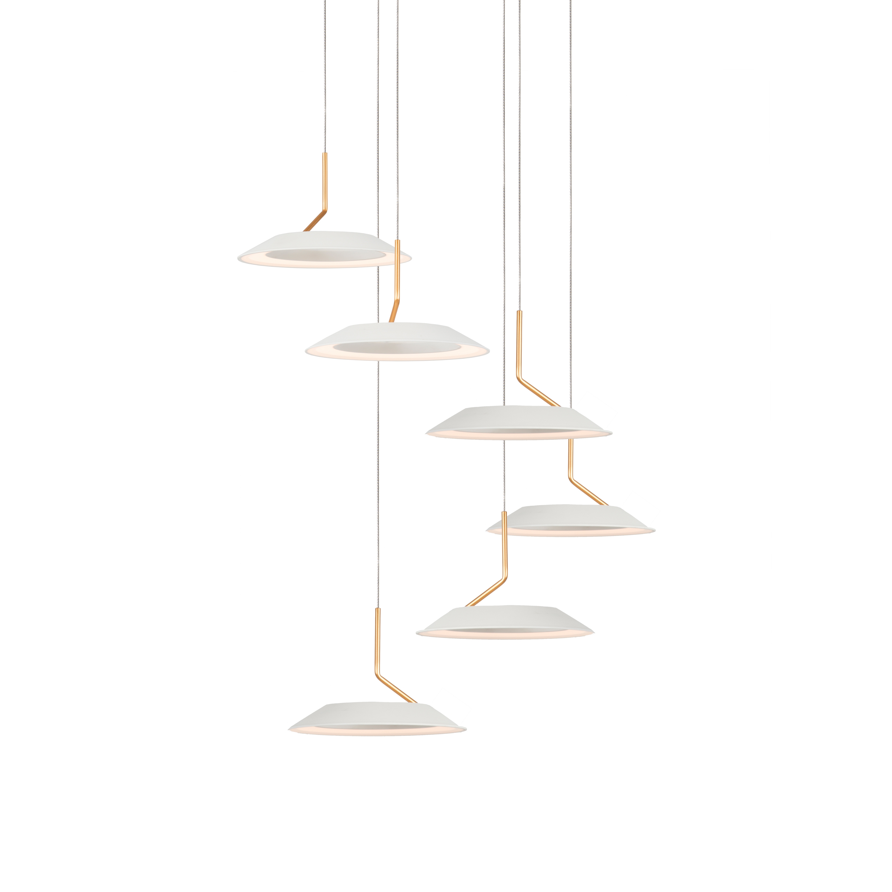 Royyo Pendant (Circular with 6 pendants), Matte White with Gold accent, Matte White Canopy