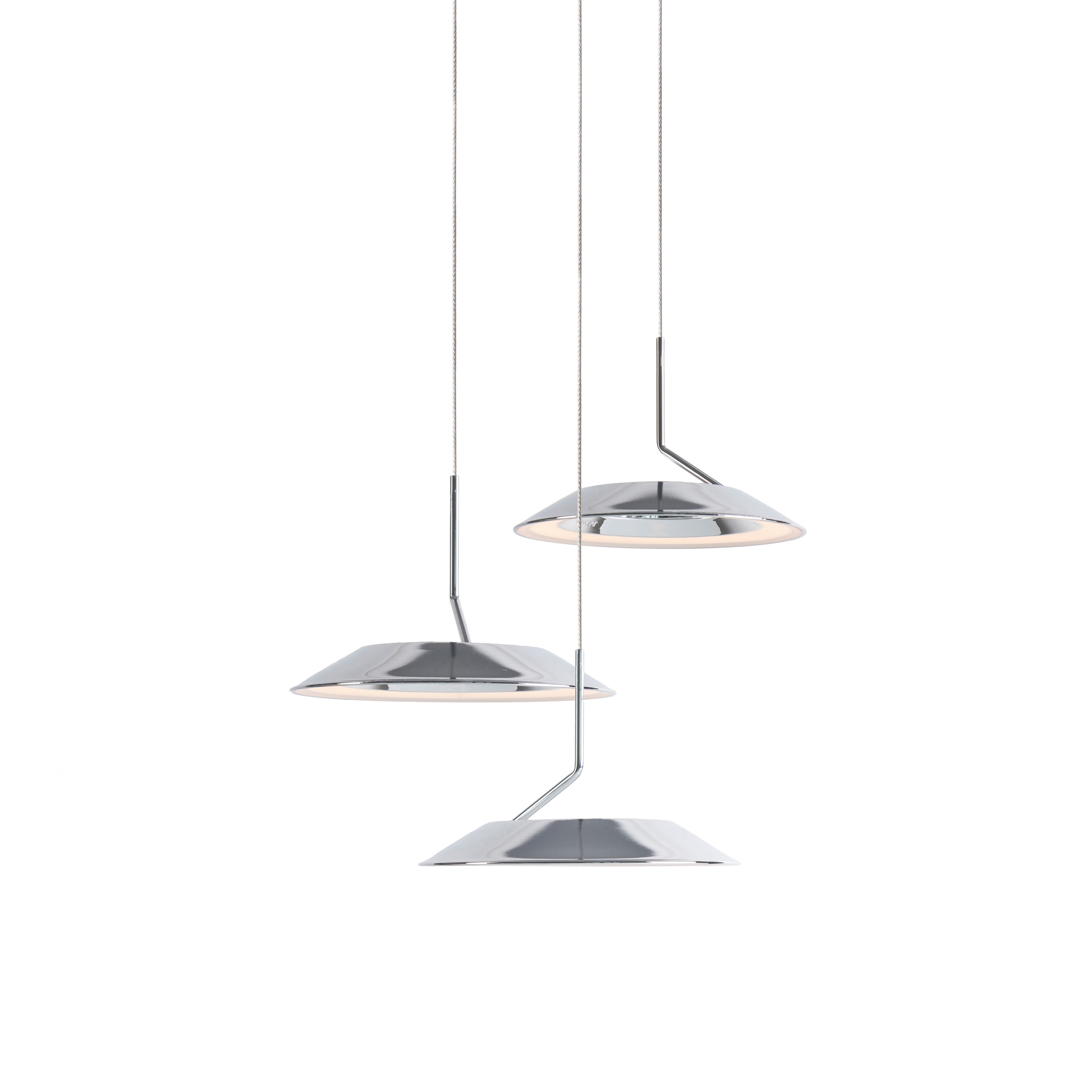 Display product Royyo Pendant (Circular with 3 pendants), Chrome, Matte White Canopy from manufacturer Koncept