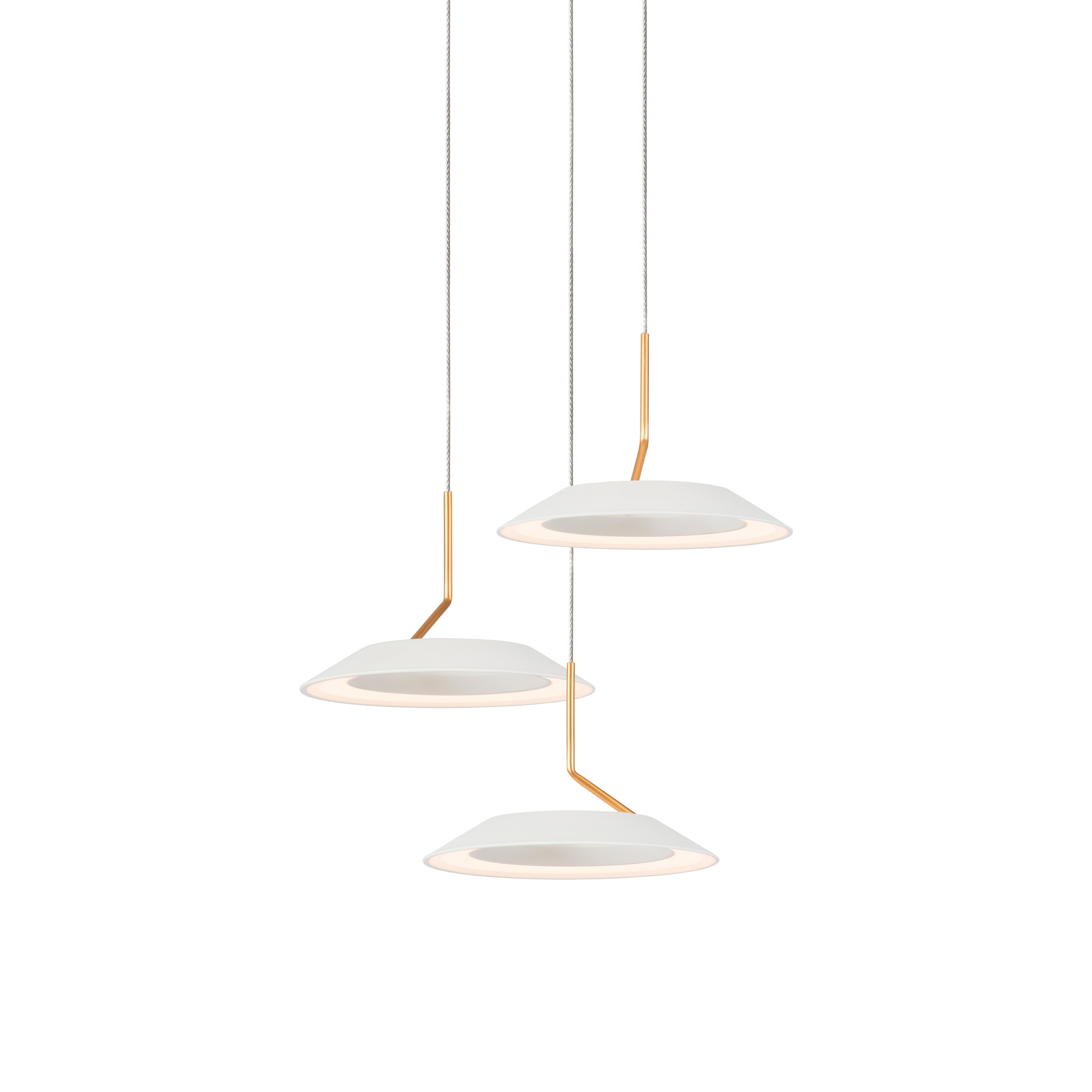 Royyo Pendant (Circular with 3 pendants), Matte White with Gold accent, Matte White Canopy