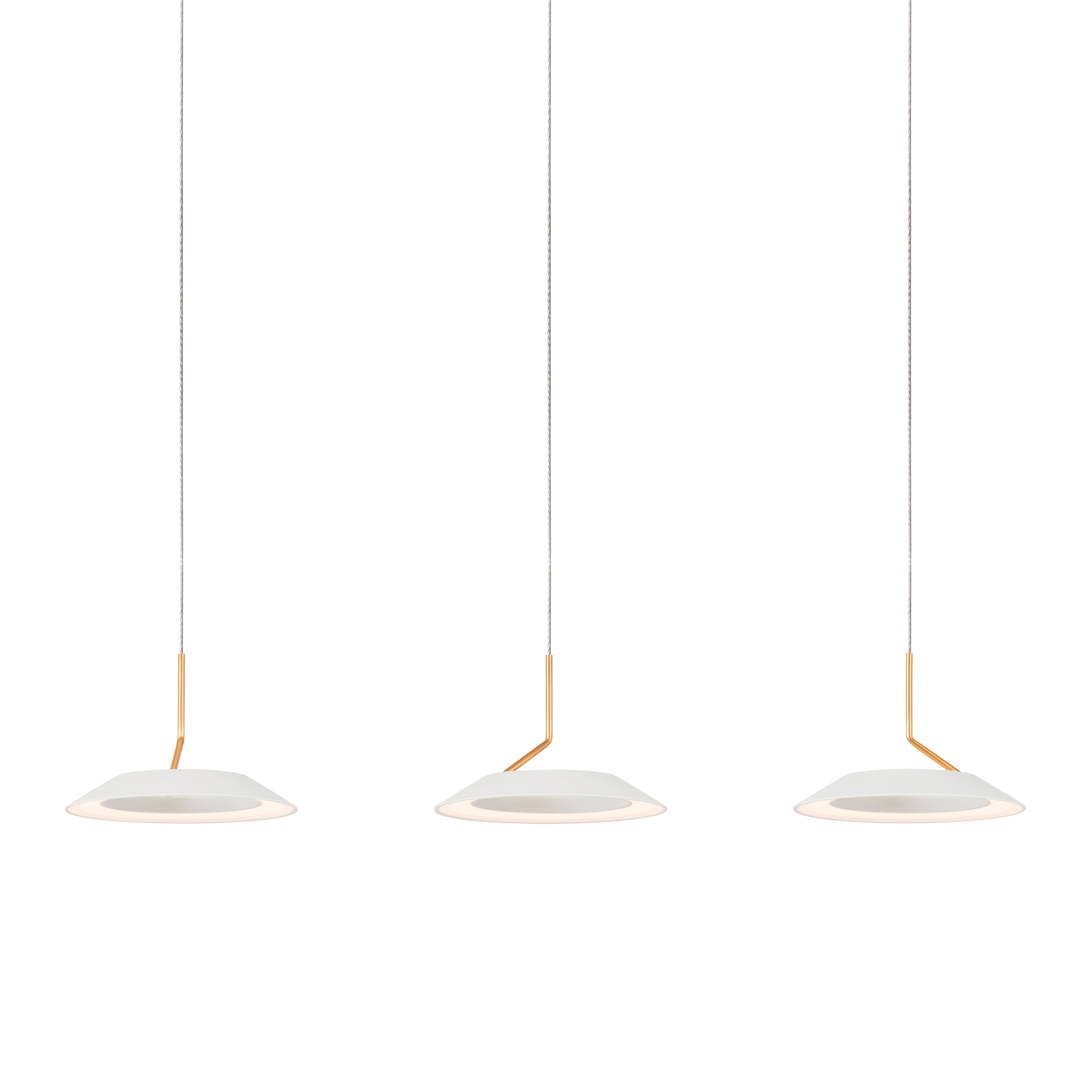 Royyo Pendant (linear with 3 pendants), Matte White with Gold accent, Matte White Canopy