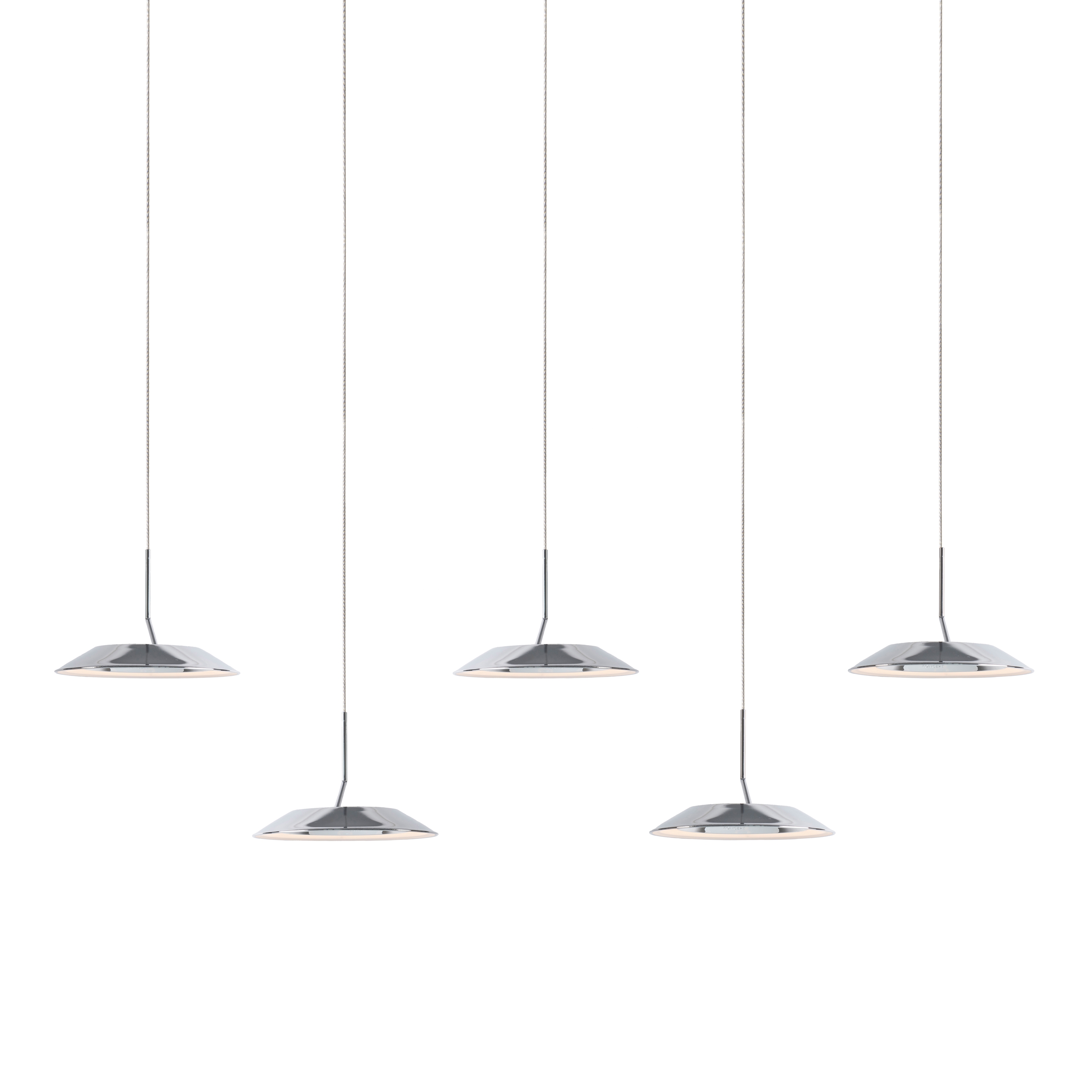 Royyo Pendant (linear with 5 pendants), Chrome, Matte White Canopy