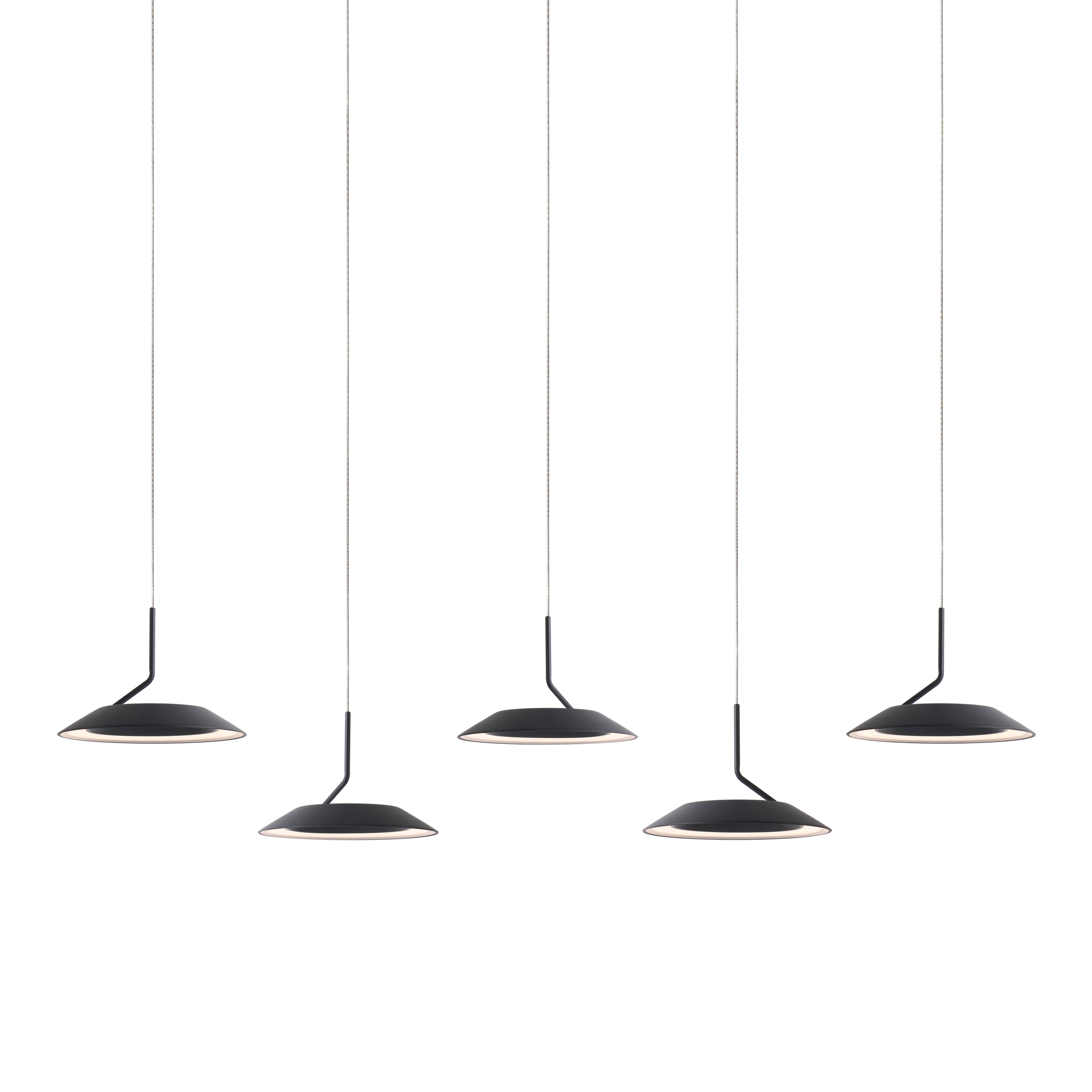 Royyo Pendant (linear with 5 pendants), Matte Black, Matte Black Canopy