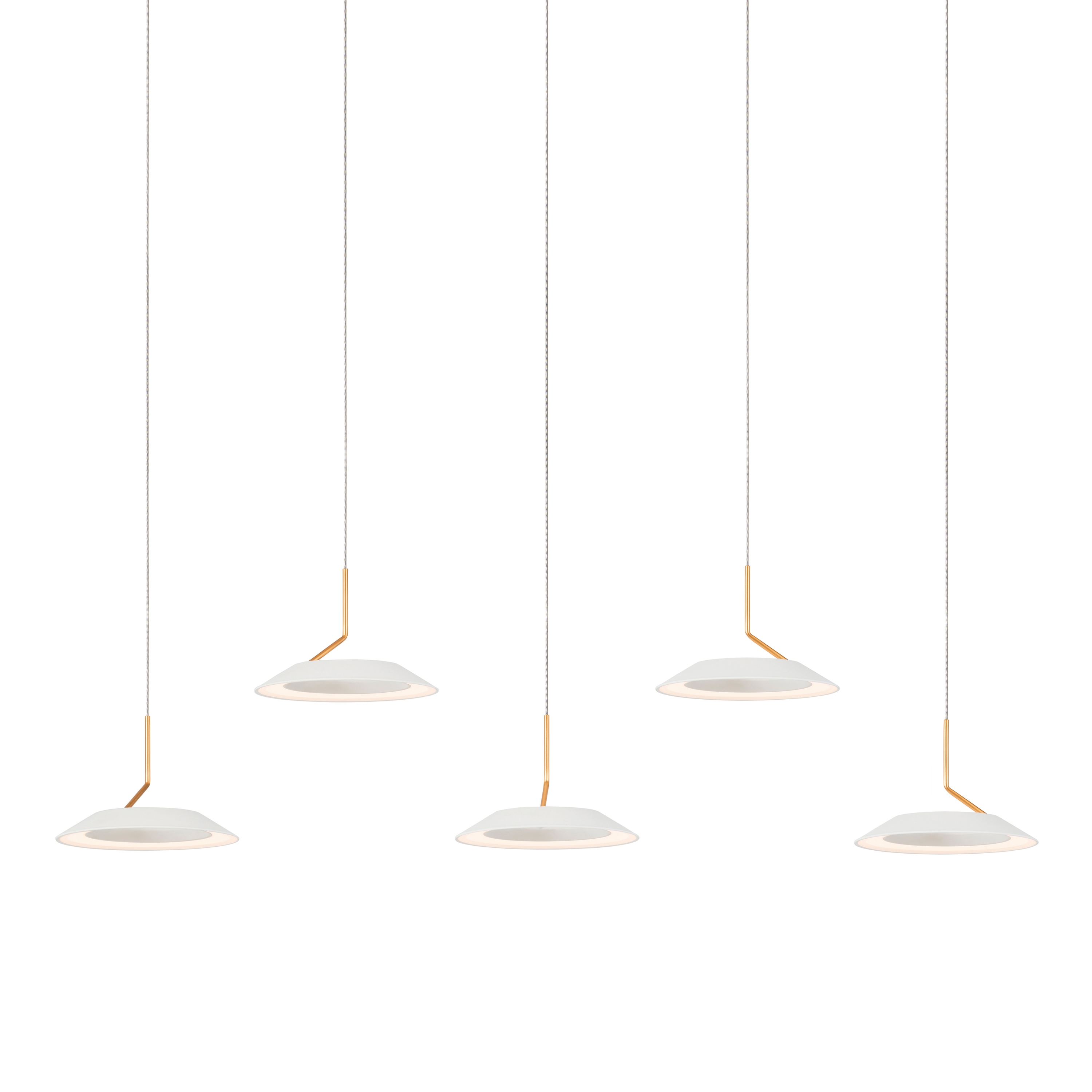 Royyo Pendant (linear with 5 pendants), Matte White with Gold, Matte White Canopy