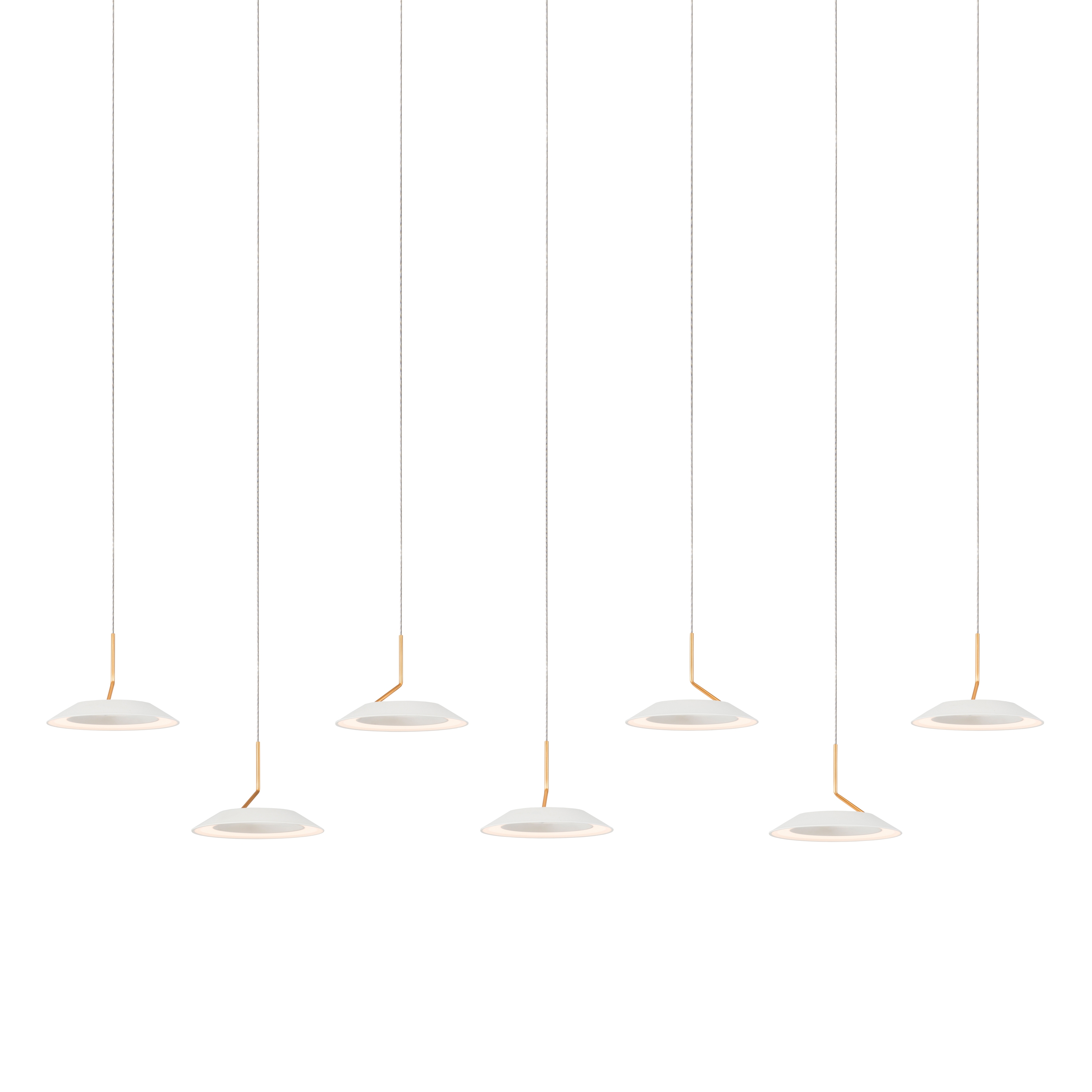 Royyo Pendant (linear with 7 pendants), Matte White with Gold accent, Matte White Canopy
