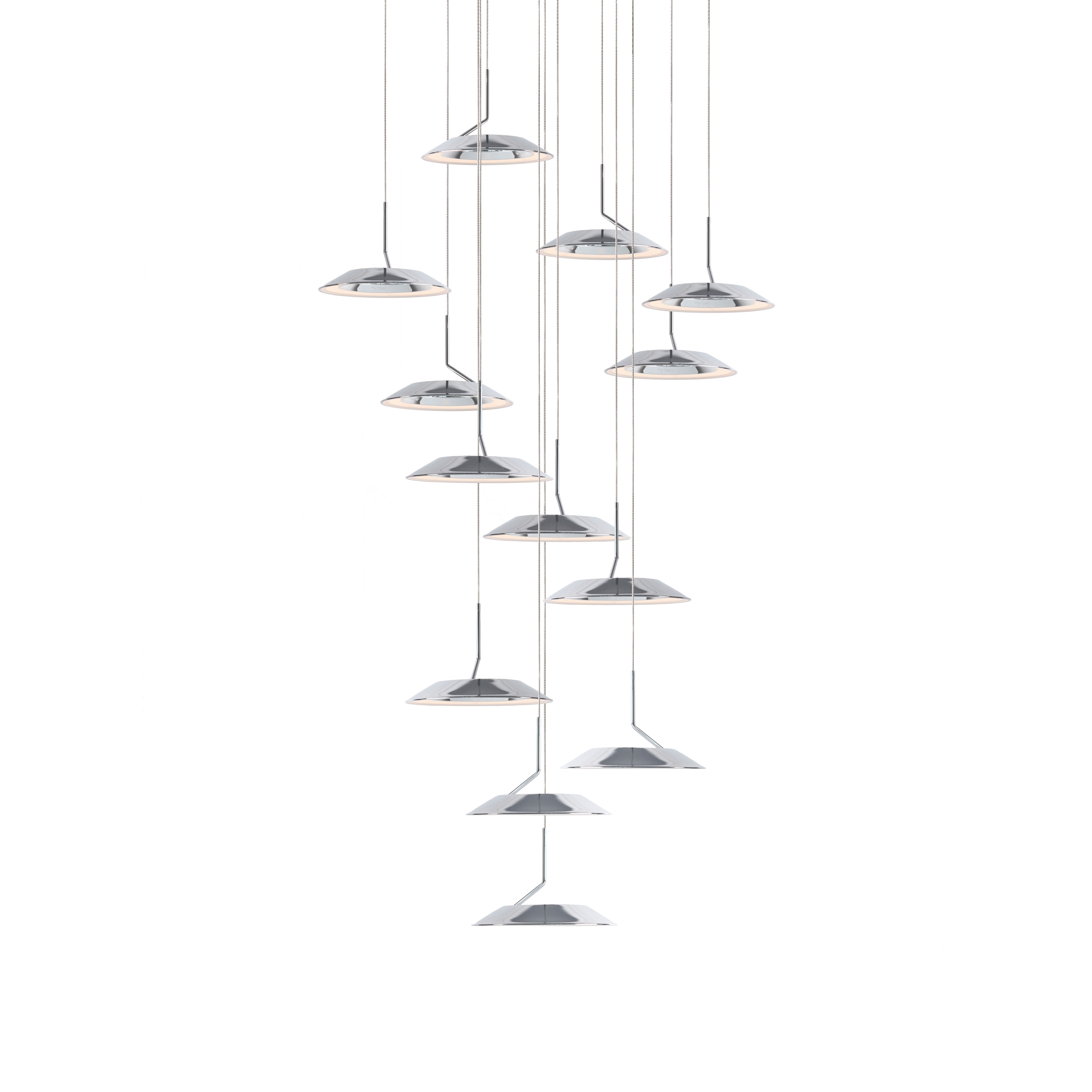 Royyo Pendant (Circular with 13 pendants), Chrome, Matte White Canopy