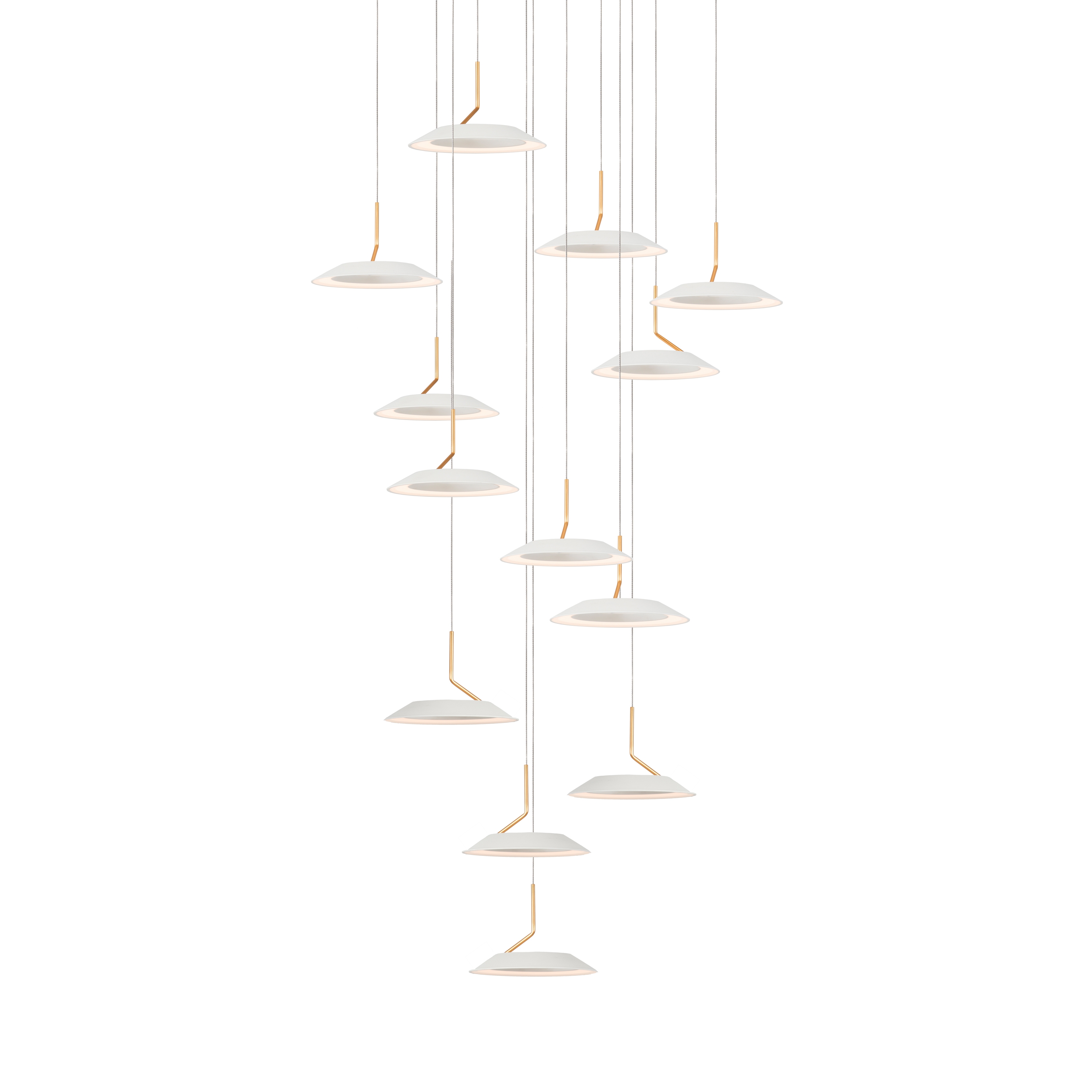 Royyo Pendant (Circular with 13 pendants), Matte White with Gold accent, Matte White Canopy