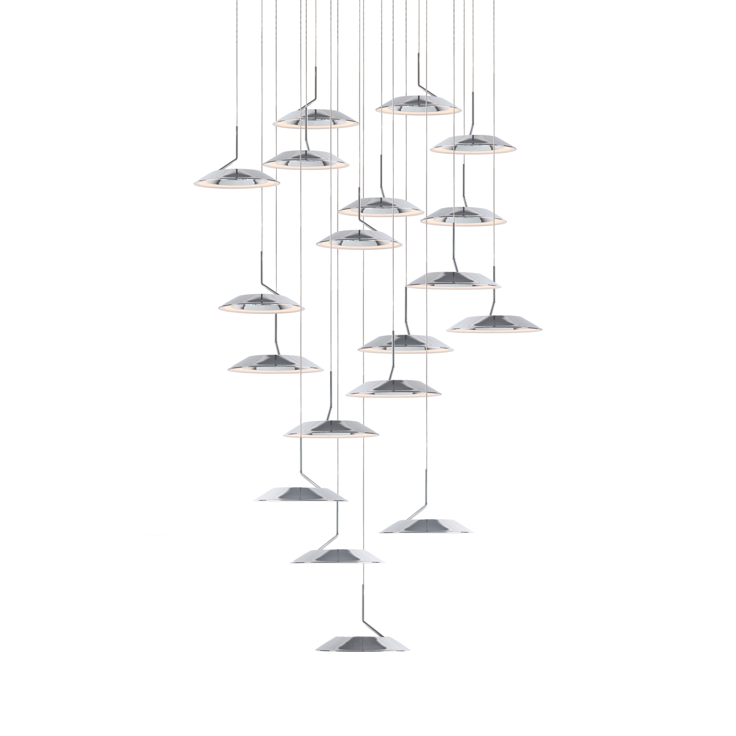 Royyo Pendant (Circular with 19 pendants), Chrome, Matte White Canopy