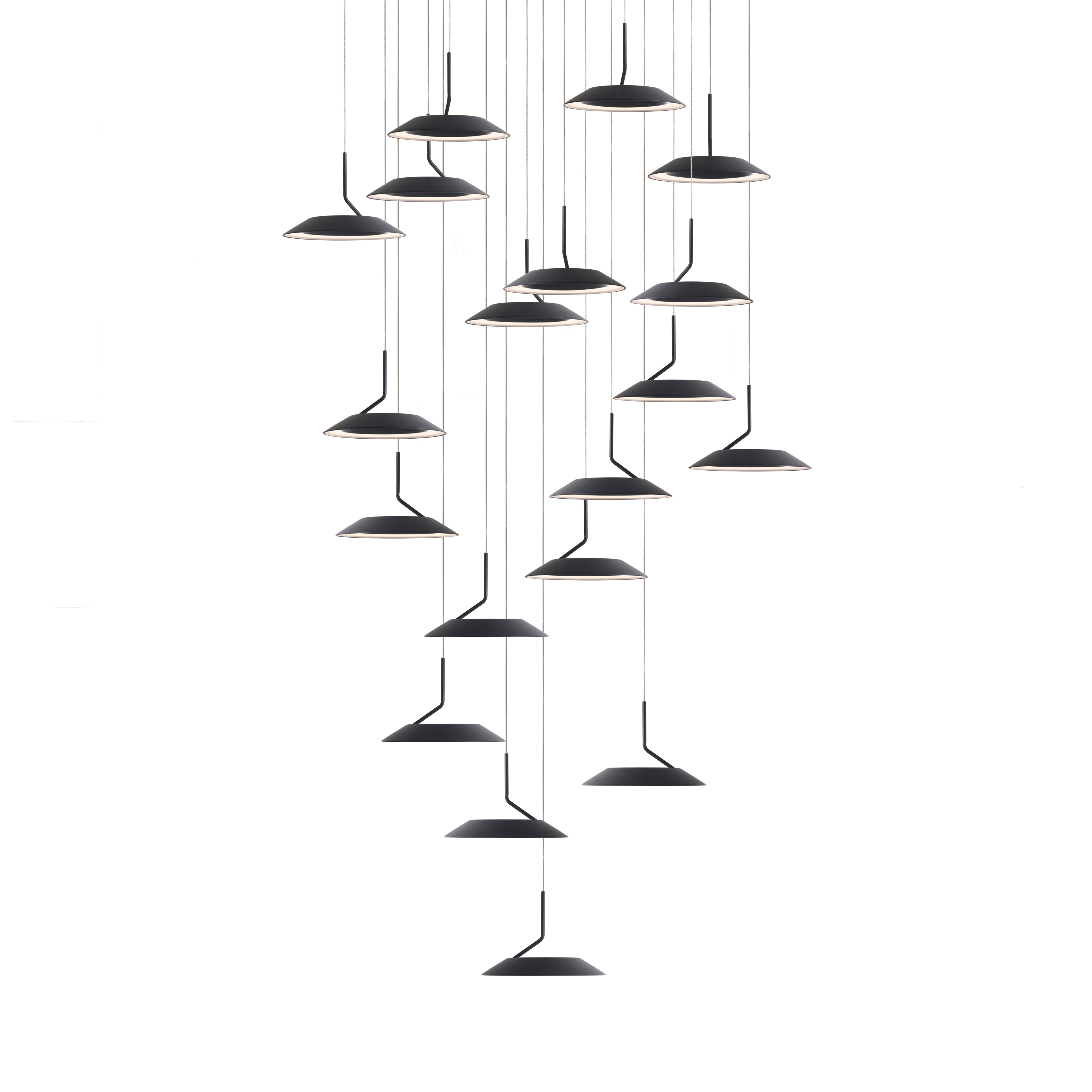Royyo Pendant (Circular with 19 pendants), Matte Black, Matte Black Canopy
