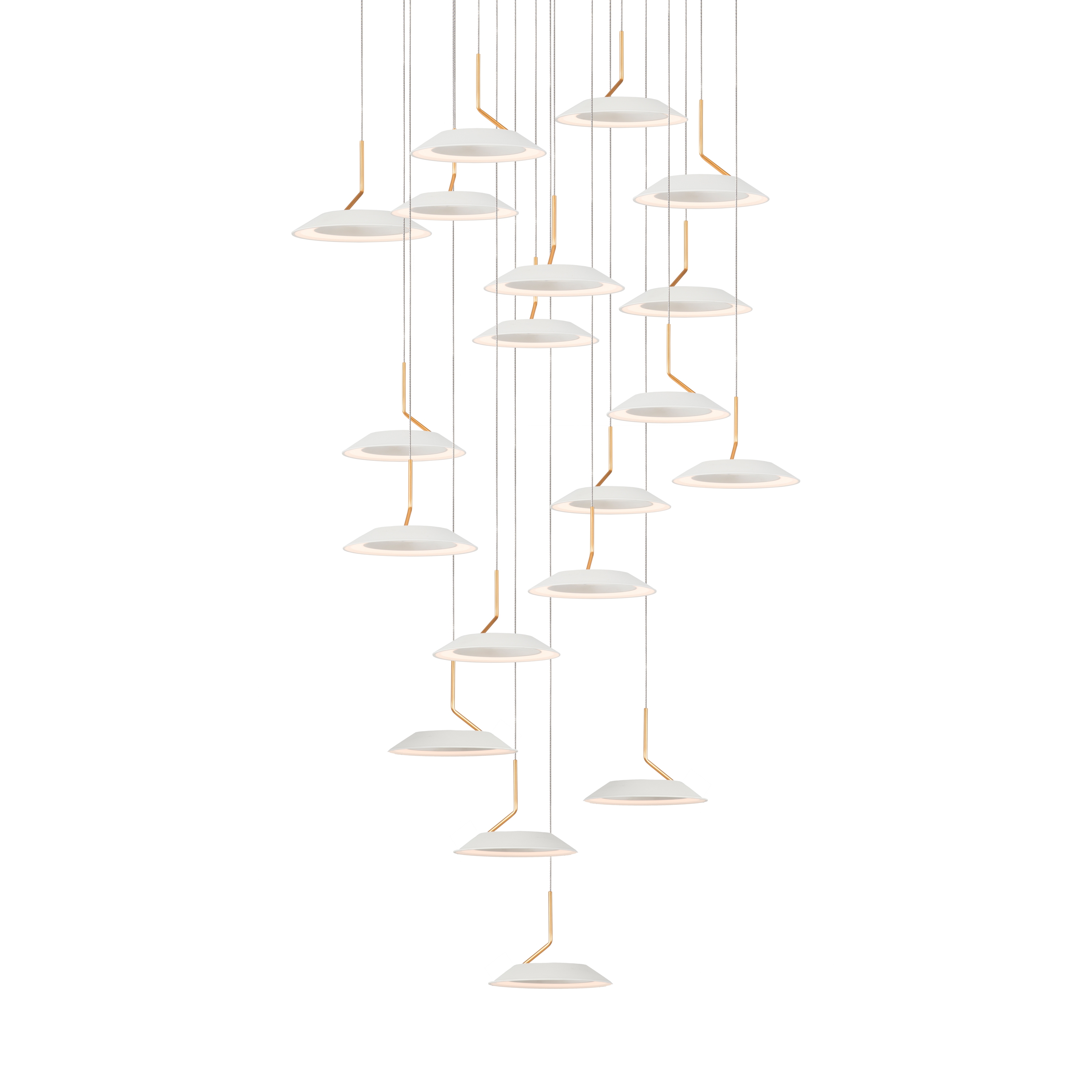 Display product Royyo Pendant (Circular with 19 pendants), Matte White with Gold accent, Matte White Canopy from manufacturer Koncept