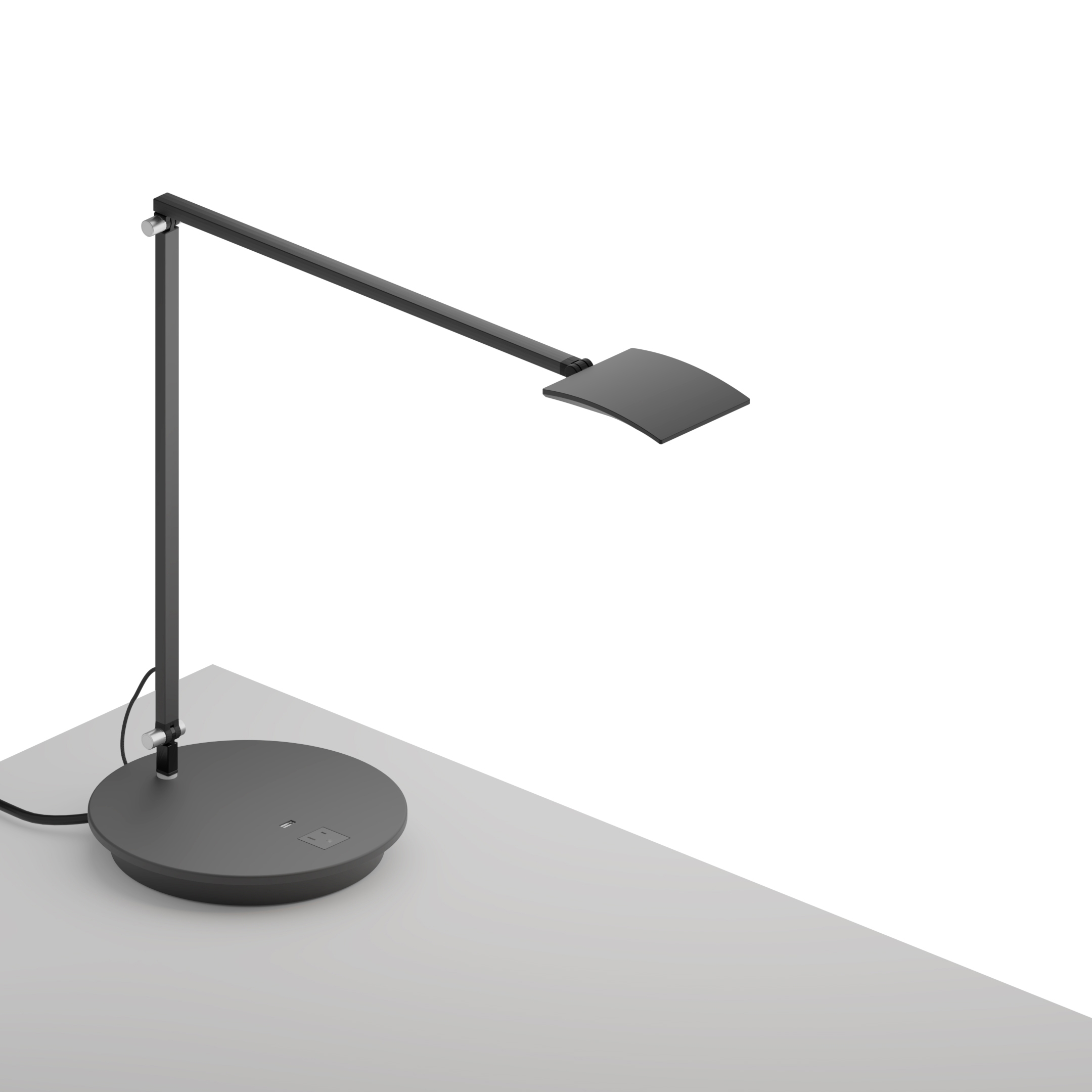 Display product Mosso Pro Desk Lamp with power base (USB and AC outlets), Metallic Black from manufacturer Koncept