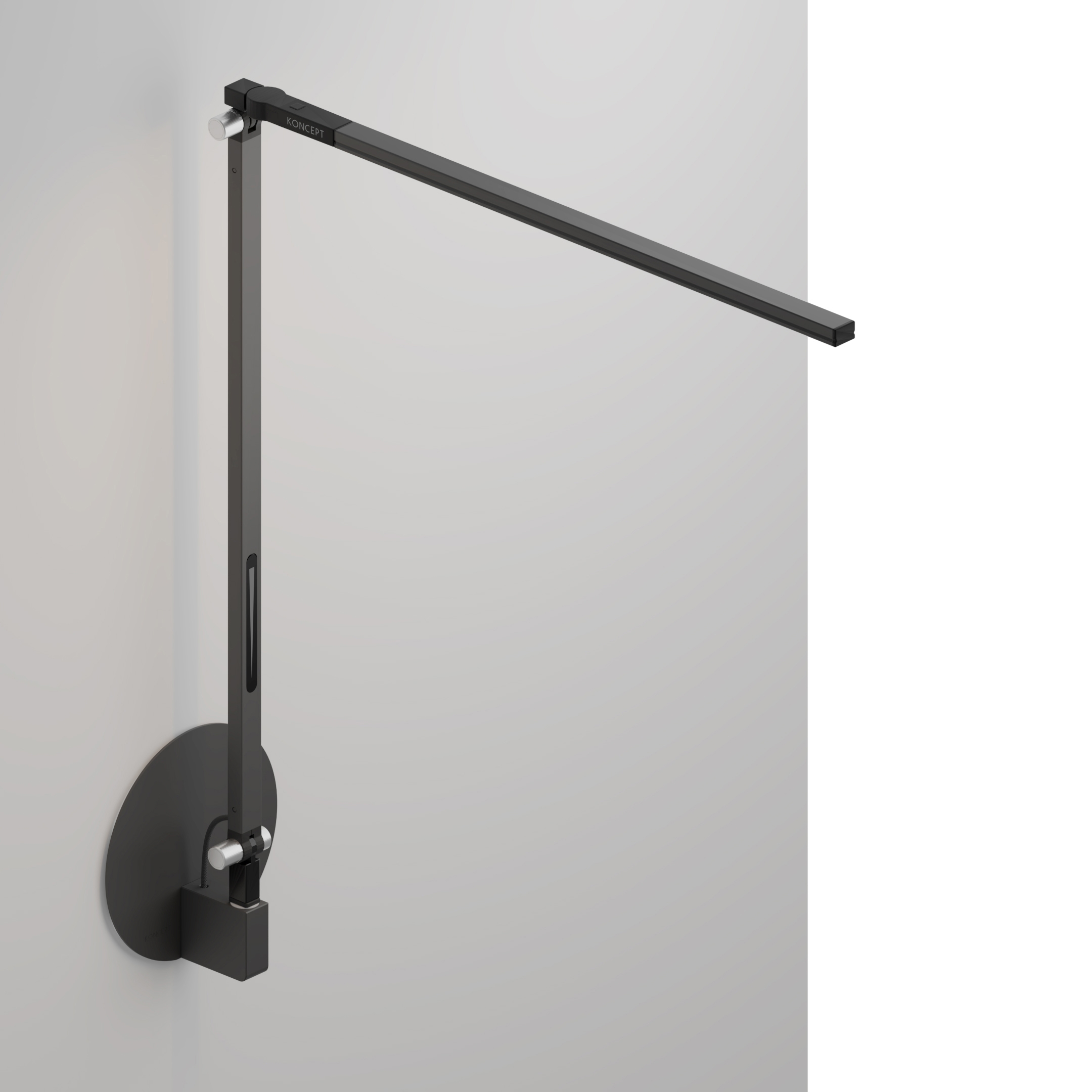 Mostra il prodotto Z-Bar Solo mini Desk Lamp with hardwire wall mount, Metallic Black del produttore Koncept