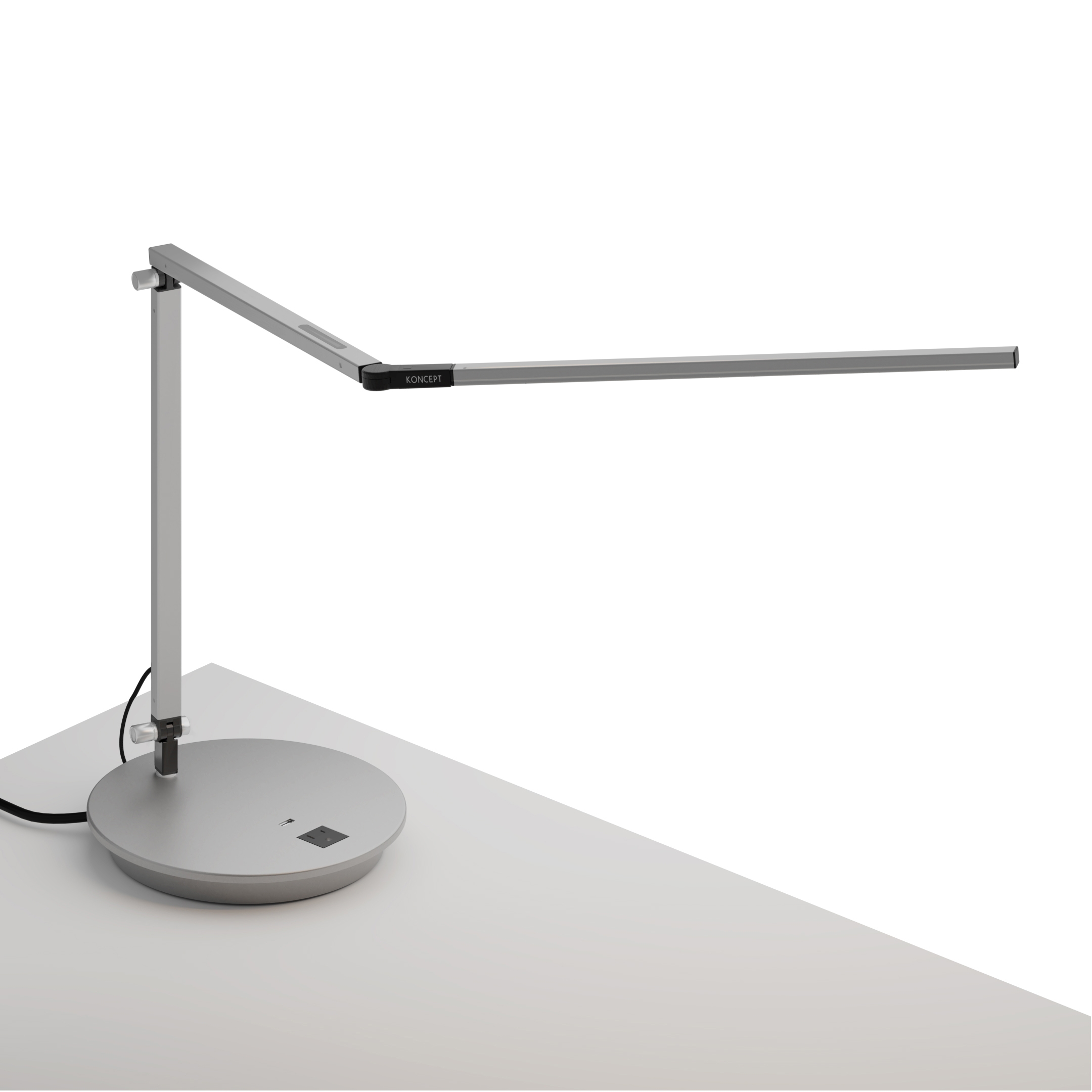 Z-Bar Desk Lamp with power base (USB and AC outlets), Silver