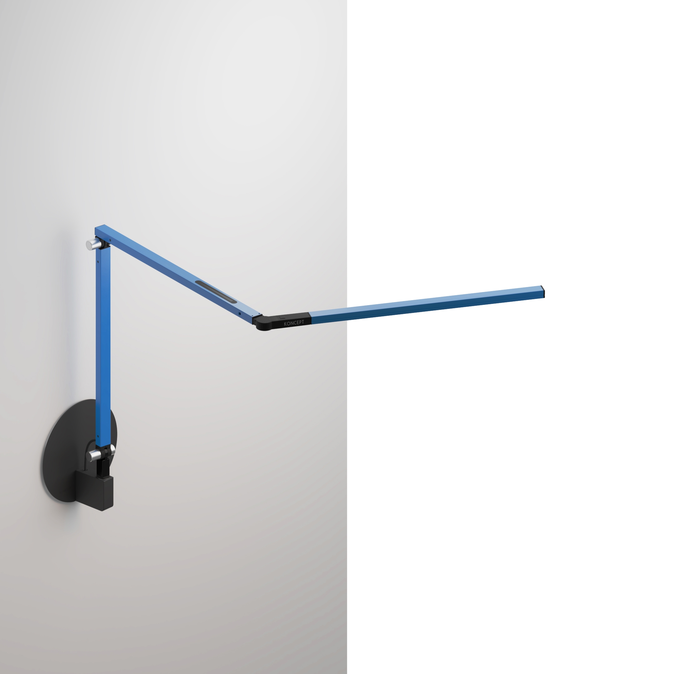 Mostra il prodotto Z-Bar mini Desk Lamp with Metallic Black hardwire wall mount, Blue del produttore Koncept