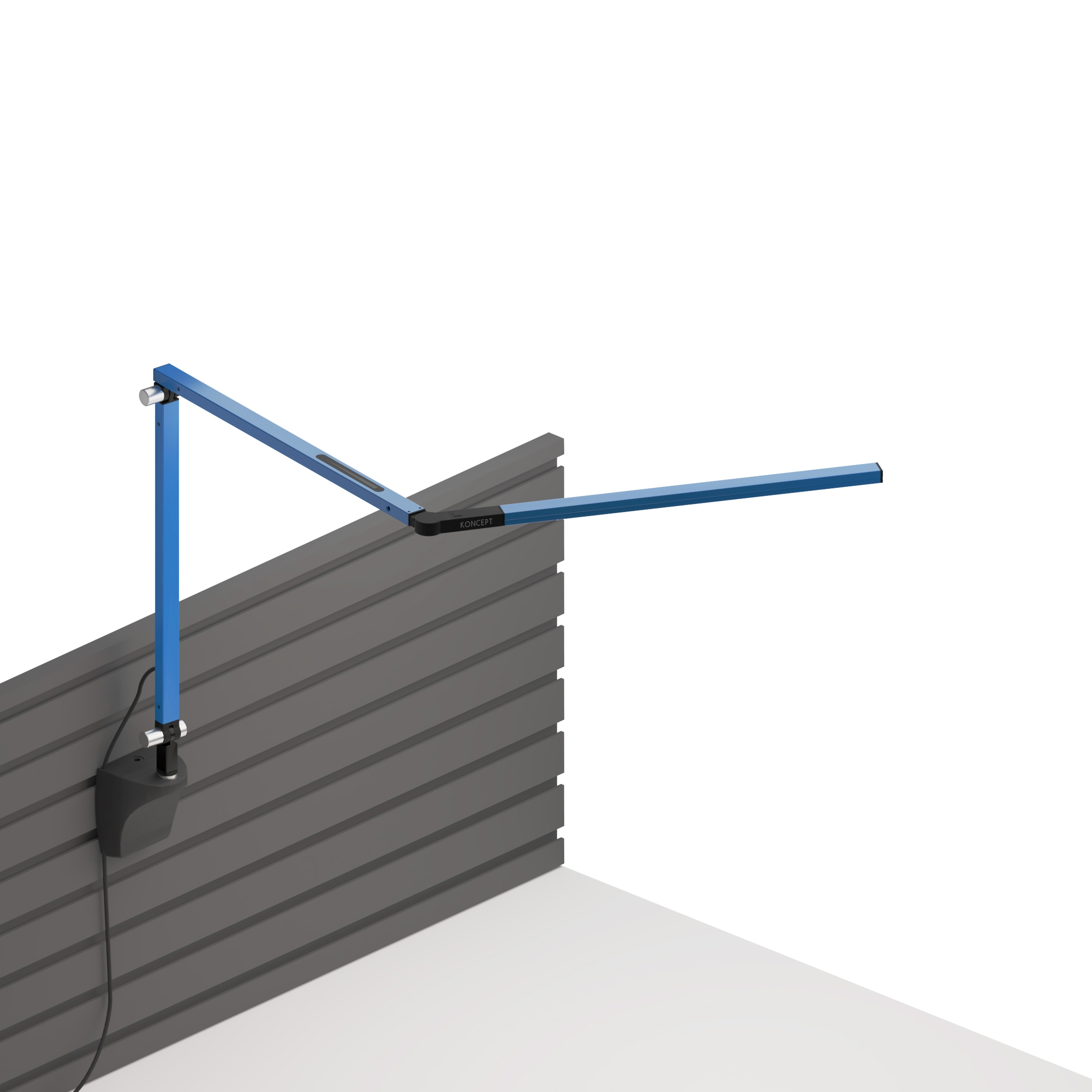 Mostra il prodotto Z-Bar mini Desk Lamp with Metallic Black slatwall mount, Blue del produttore Koncept