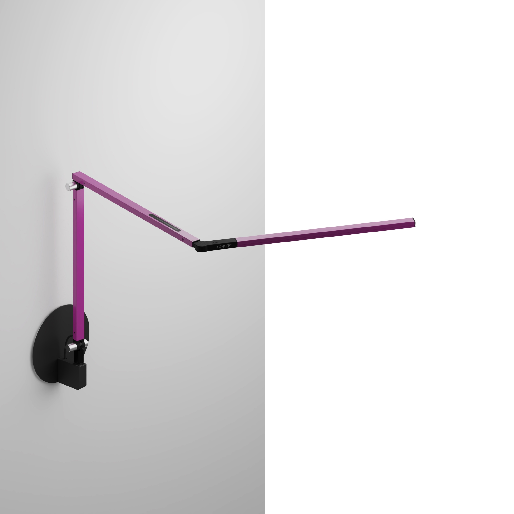 Z-Bar mini Desk Lamp with Metallic Black hardwire wall mount, Purple