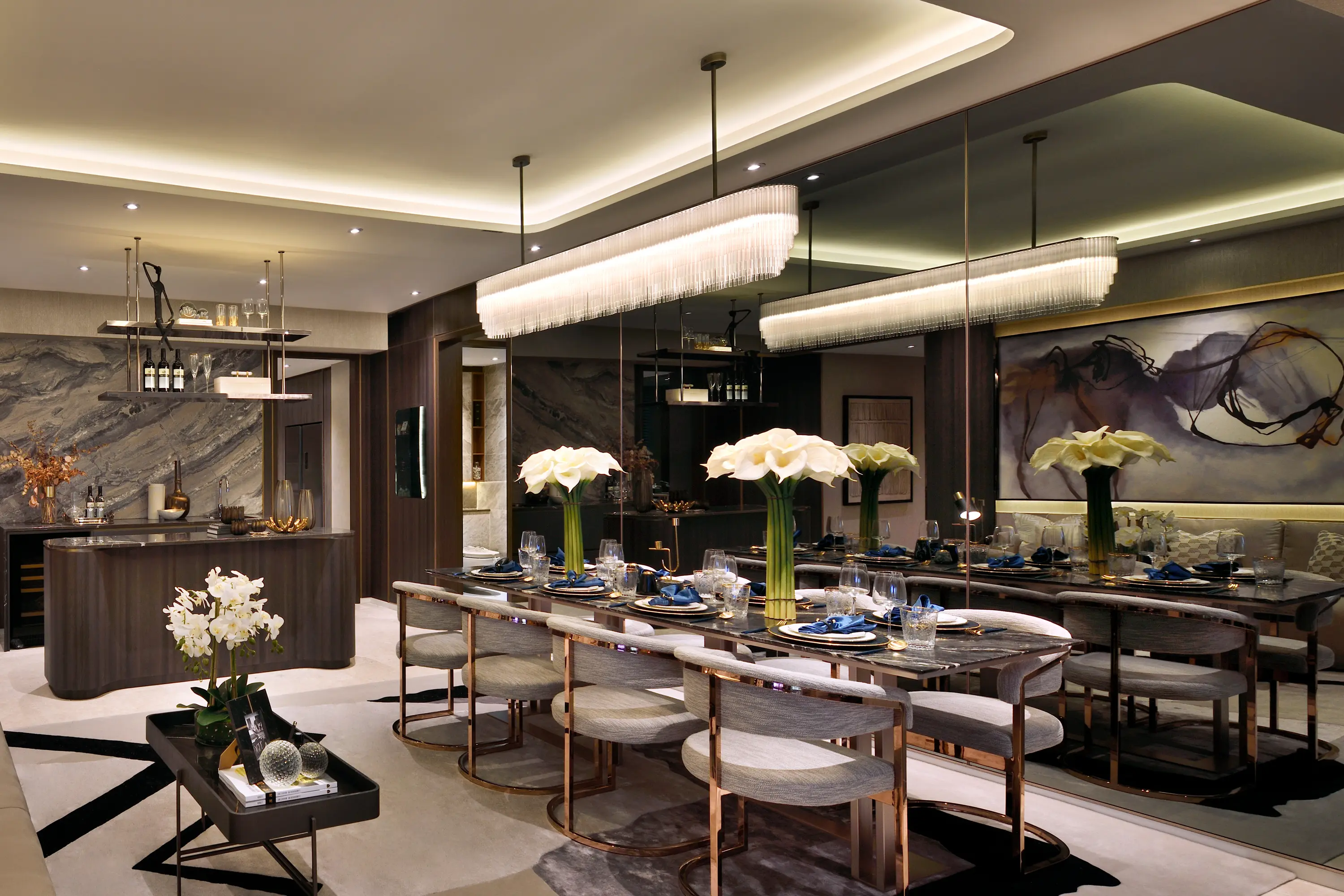 Tom Kirk Lighting - Linear Chandelier brass based bronze