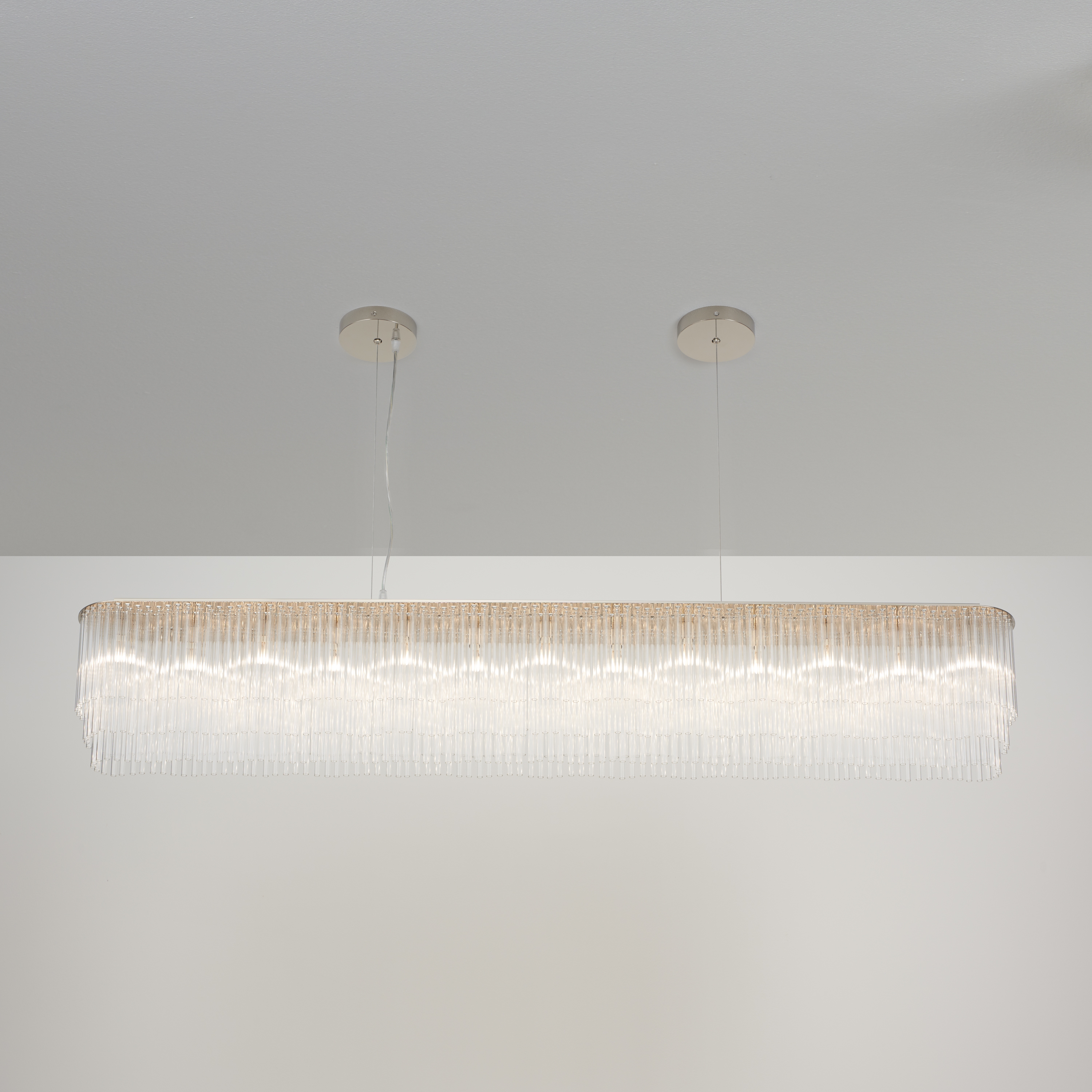 Display product Linear Chandelier Thin polished nickel from manufacturer Tom Kirk Lighting