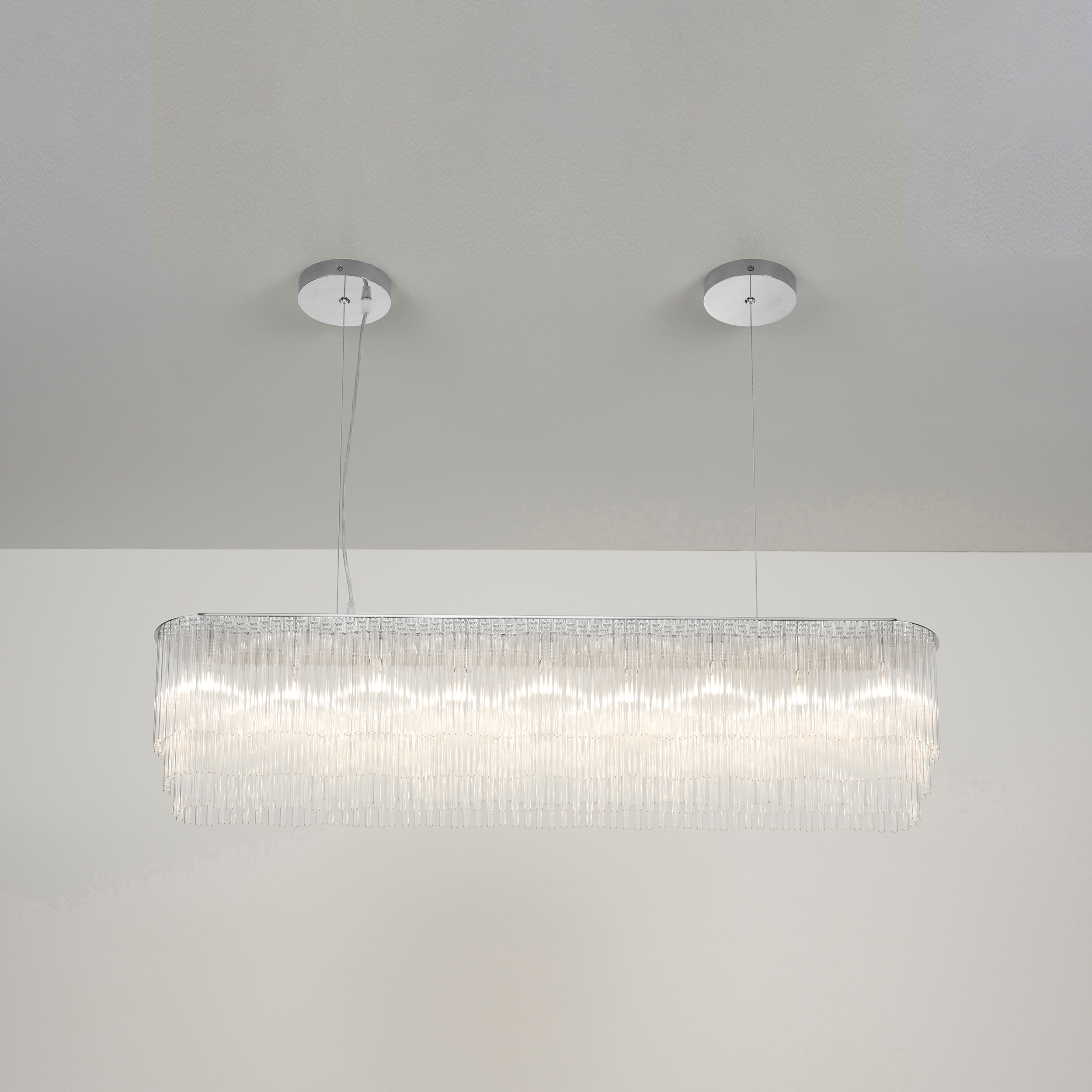 Display product Linear Chandelier Thin polished chrome from manufacturer Tom Kirk Lighting
