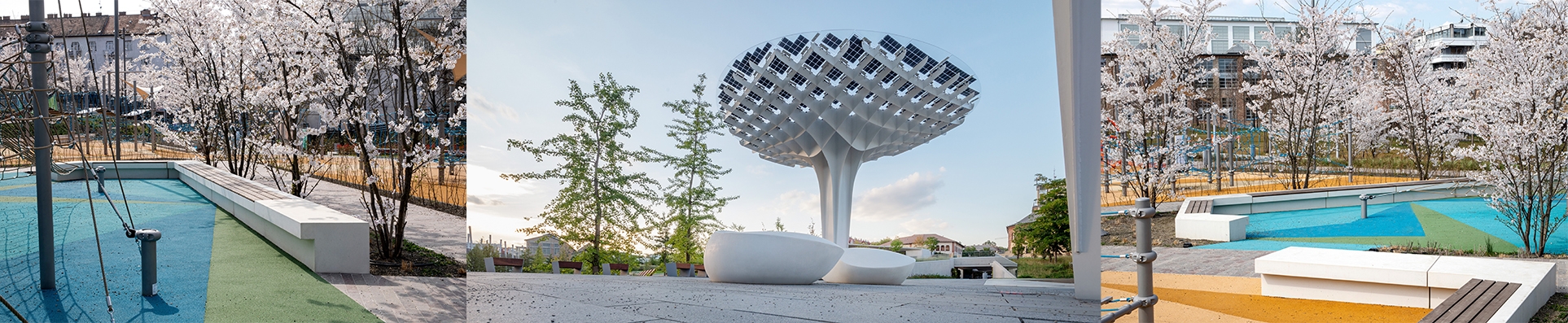 Erfahre mehr über das Projekt Ein grüner Park, gefüllt mit Betonmöbeln - Millenáris Széllkapu, Budapest