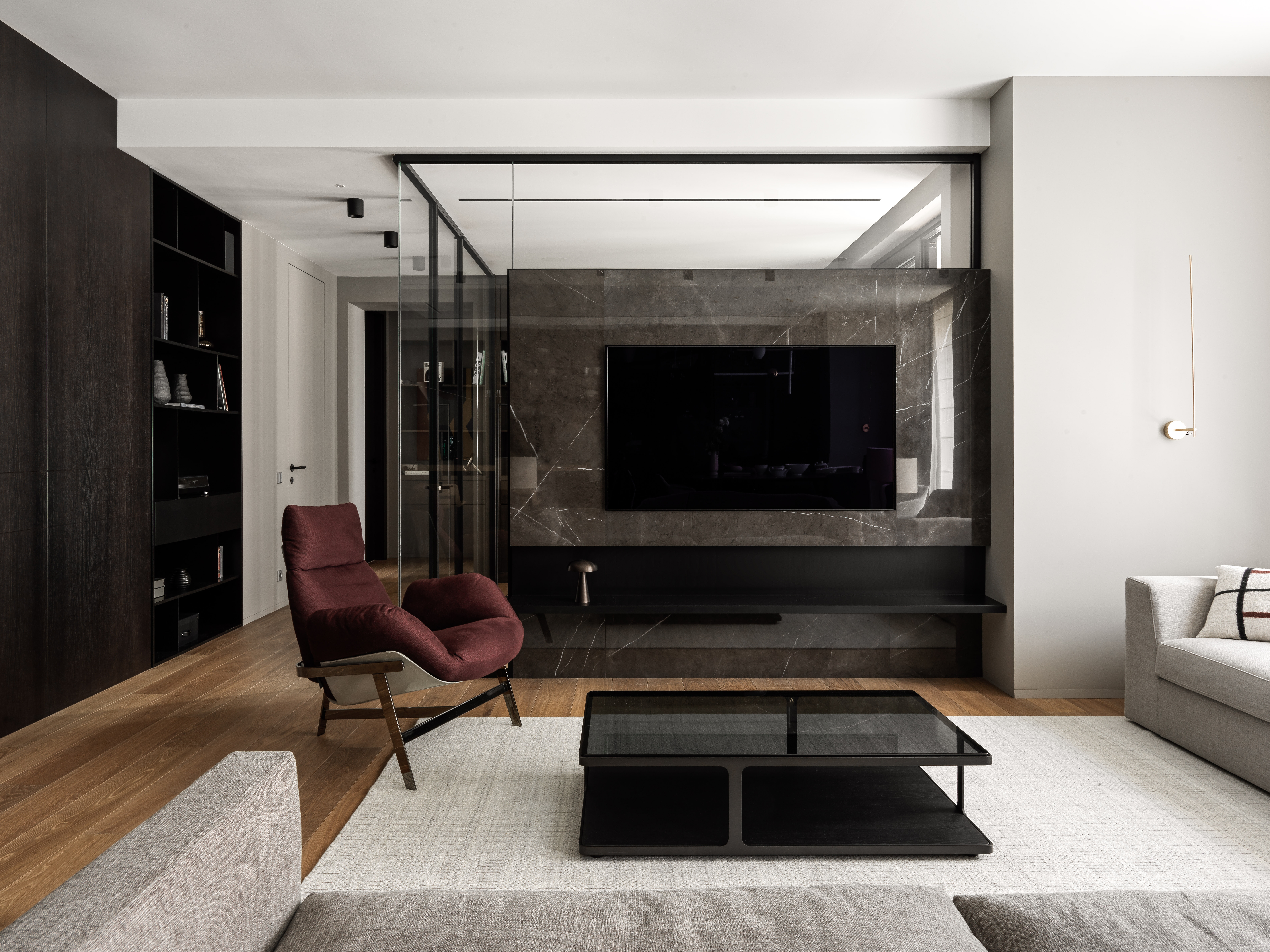 Read about project Minimalist apartment with glass cube inside