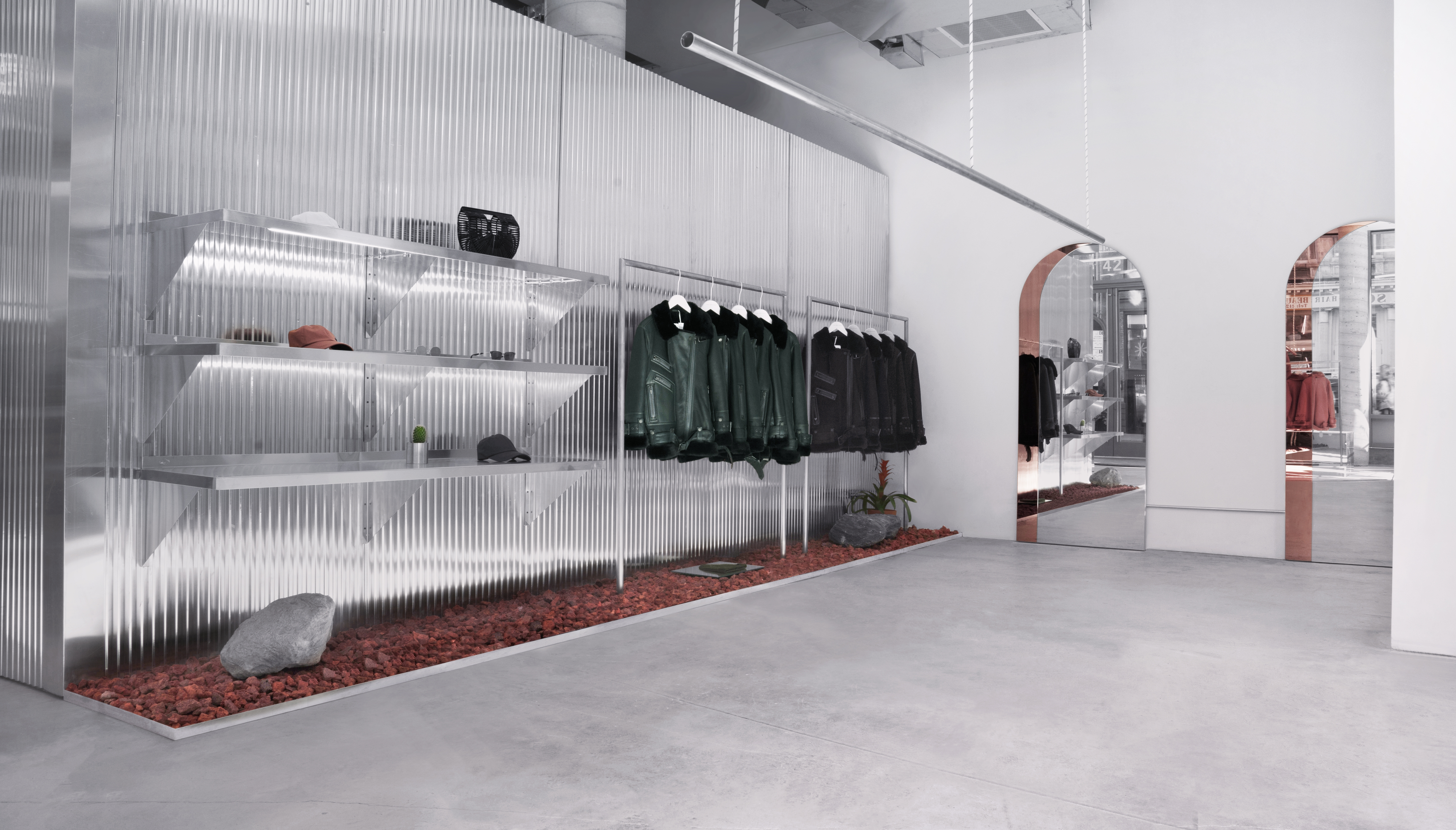 Lotte van Velzen and Bower have established a strong formal unity in the three pop-up shops for THE ARRIVALS, allowing just enough variation to create a unique experience for every space (NYC location pictured above) Photos: Albert Ryan