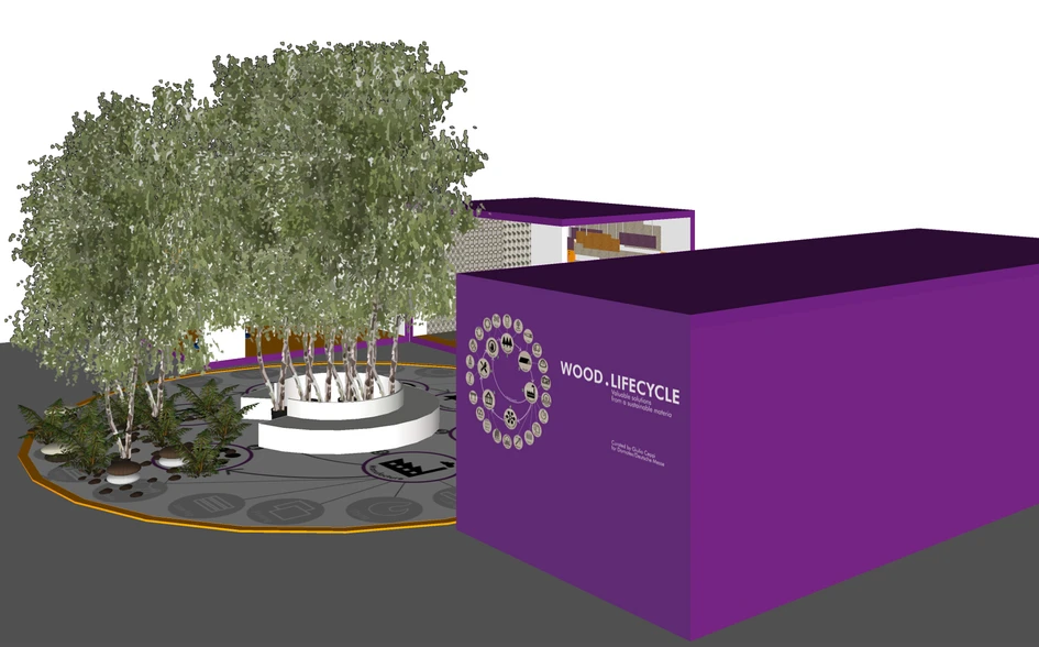 Through the "Domotex Wood Lifecycle" project, wood will play a central role at Domotex 2019. The concept and design of Total Tool Milano represents the life cycle of wood in seven steps, from tree to the recycled product