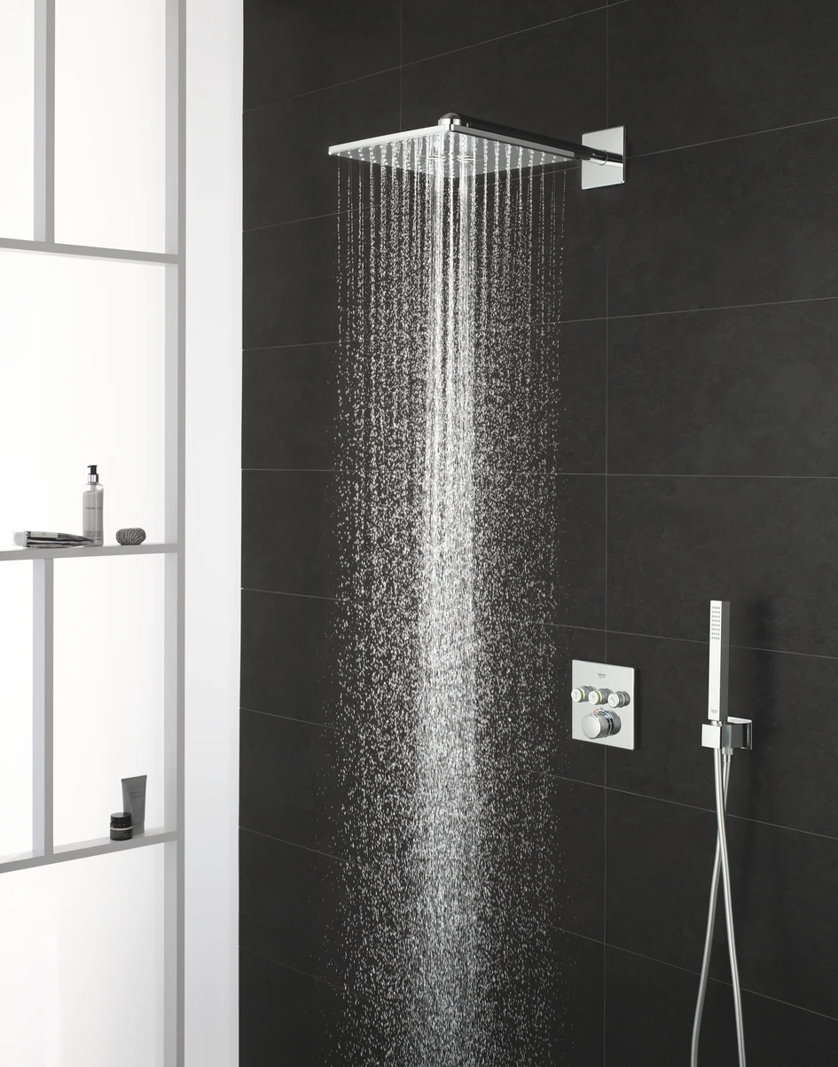 The Rapido SmartBox (top) allows the simple plumbing of three shower systems into one control unit, providing intuitive control over a host of combinations including a massaging jet spray, refreshing rain shower and flexible hand shower