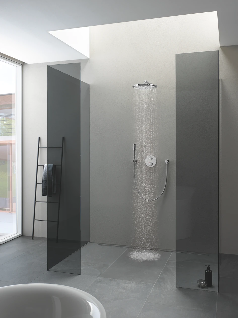 For the perfect minimalist bathroom, the GROHE SmartControl Concealed system makes it easy to install a powerful, spa-like shower with no visual noise; extending the delicate design language of the space
