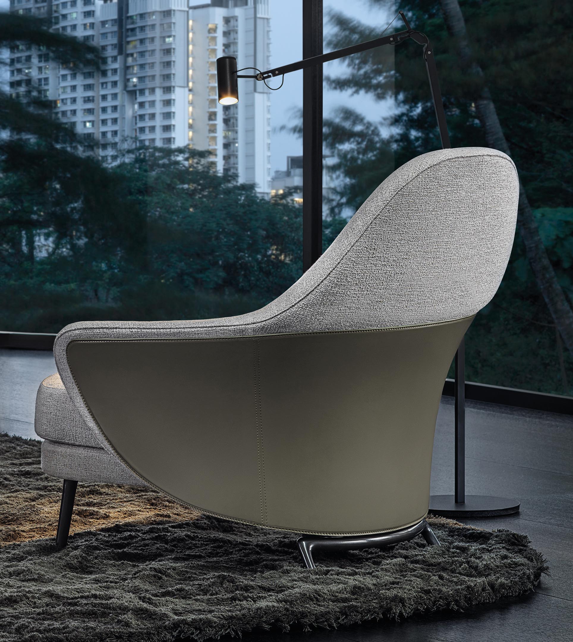 The 2019 collection includes Minotti’s first partnership with award-winning Danish-Italian design duo GamFratesi, with two armchair designs – the Angie (seen above) and the Shelley – that explore contrasts in form and material