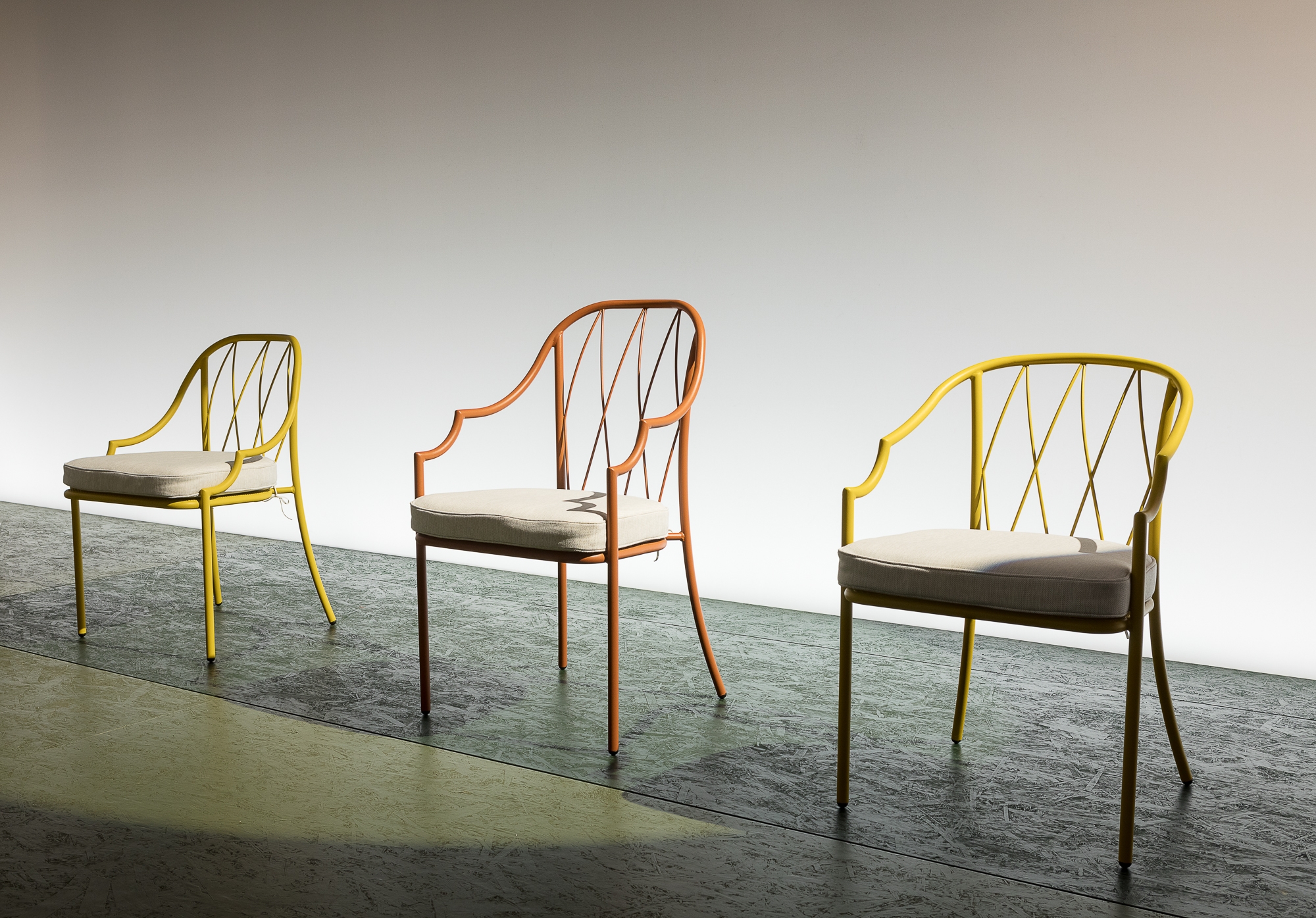 Top: At the 2019 Salone del Mobile, EMU presented new collections among them Carousel by Sebastian Herkner. Middle: It celebrated fifty years of its classic Rio chair. Above: The Como chair hints at a classic shape and is for residential settings