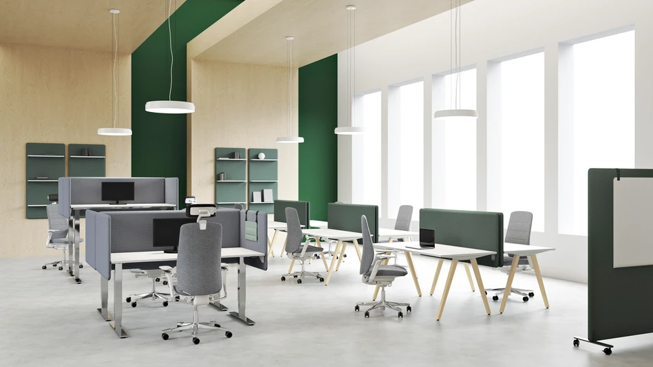 There may be no one-size-fits-all solution to the negative impact of sound levels in modern office environments, but Kinnarps' new Vibe acoustic screen system offers a flexible approach that can be tailored to different needs