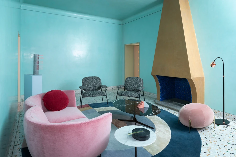 The house’s immersive interiors – with walls and colours often painted one vibrant hue — accentuate the playful character of Saba’s furniture