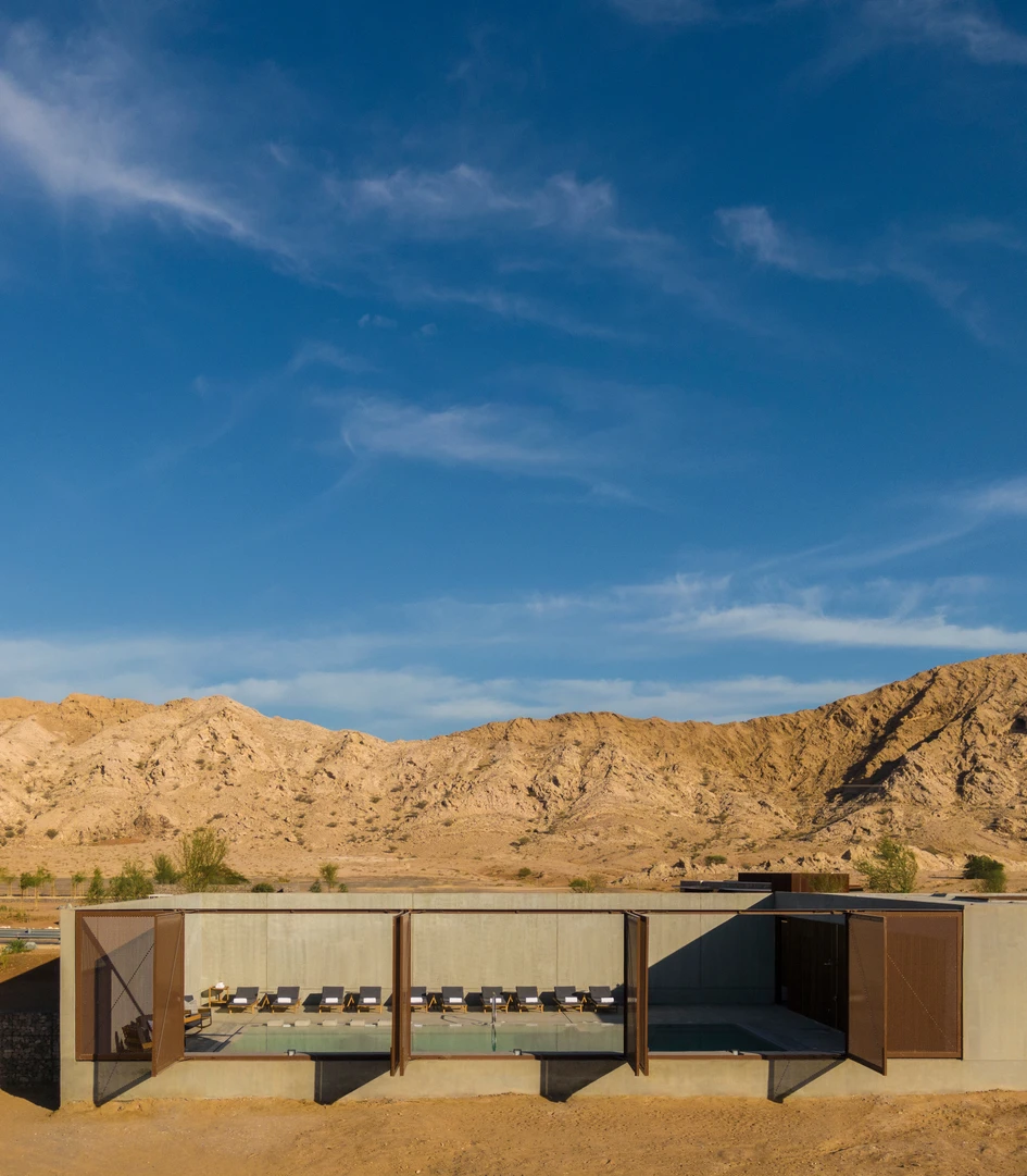 ANARCHITECT's Al Faya Lodge spa (Sharjah, UAE) – with its tactile surfaces and intimate spaces overlooking the sprawling landscape – is a sublime, man-made oasis in the Arabian desert. Photos: Fernando Guerra