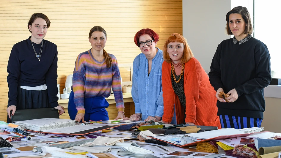 Above: Trend world inspirations. Below: The Heimtextil 2020 Trend Council: Emma Wessel (Stijlinstituut Amsterdam), Anja Bisgaard Gaede (Mockery), Anne Marie Commandeur (Stijlinstituut Amsterdam), Caroline Till and Titia Dane (FranklinTill Studio)