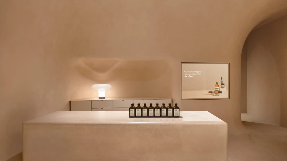 In Aesop Houston Galleria, Mlkk Studio designed a fitting, humane tribute to the American mid-century design and scientific progress