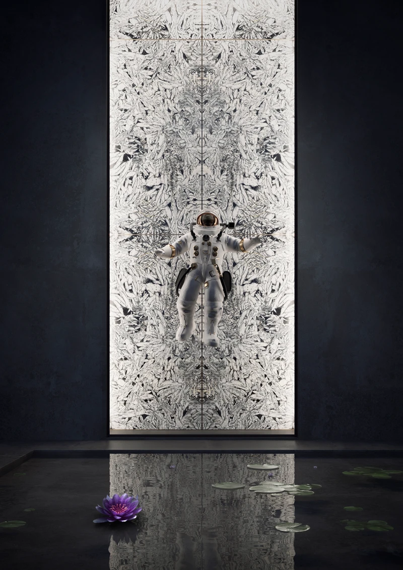 Each of the designs takes its name from a different cosmic entity, like the Milky Way – a black-and-white print that creates a striking effect when backlit using Tecnografica’s new Dècora LED luminous panels