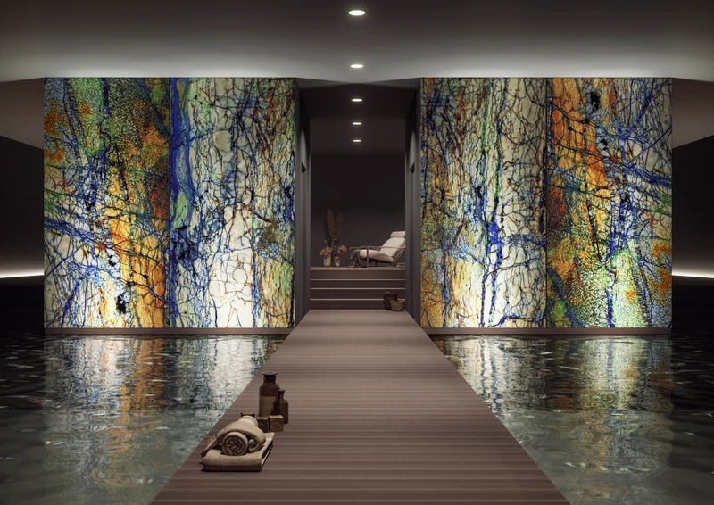 Infinity Gems is a new collection of ultra-thin wall coverings from Tecnografica that reimagine the patterns of natural stone as cosmic phenomena