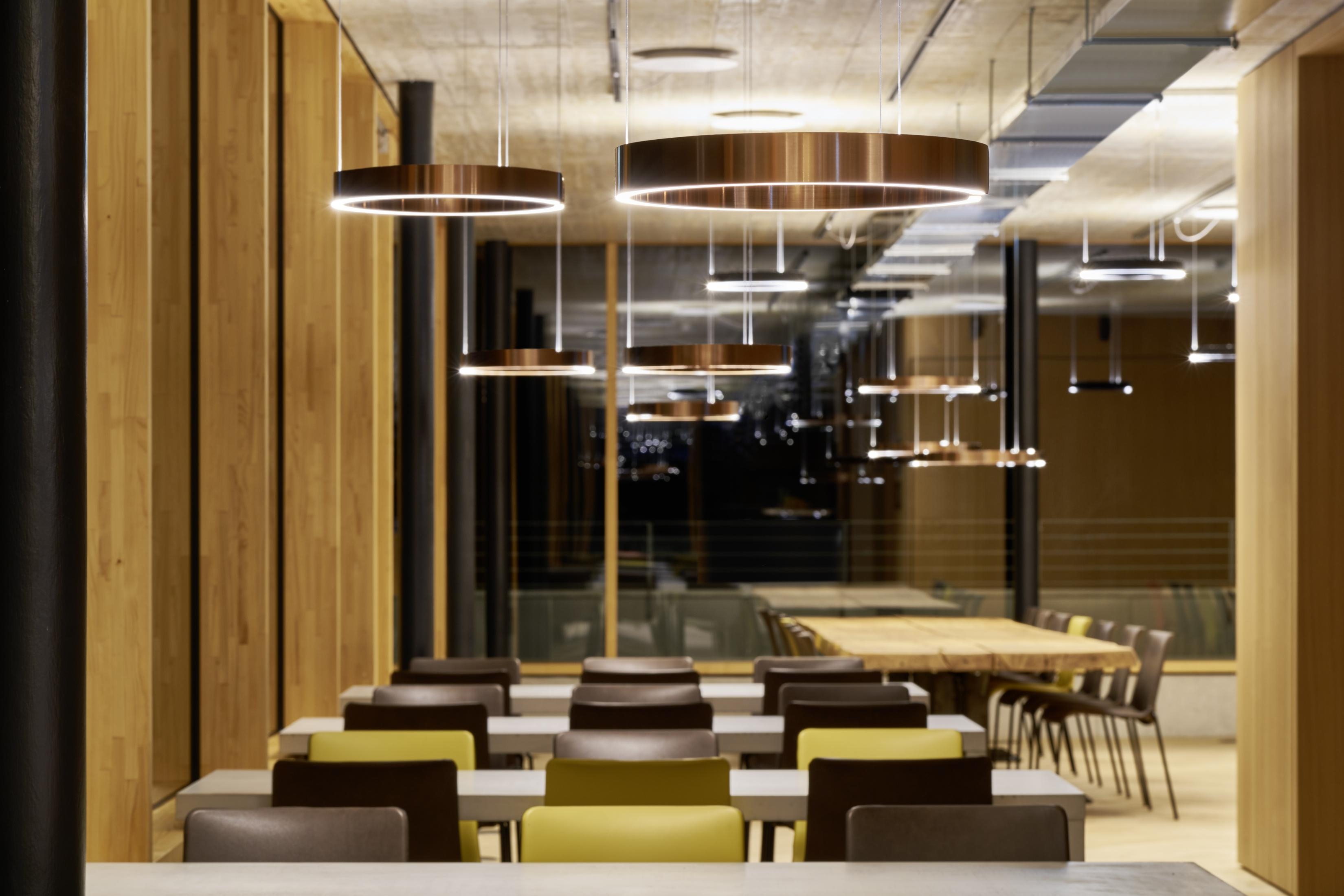 In Bora's new administration building, the architecture is the star – and Occhio’s Mito sospeso sets the right tone in their show kitchens, catering areas and relaxation rooms