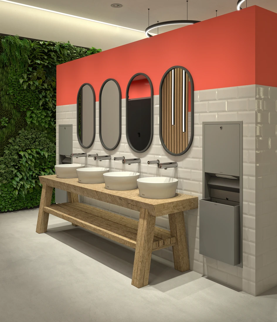 The RONDAtop countertop washbasin is very well-rounded. In addition to easy installation thanks to the integrated seal, it can be perfectly combined with the taps of the F5 line or with the F3E wall valves and is available with or without a tap ledge