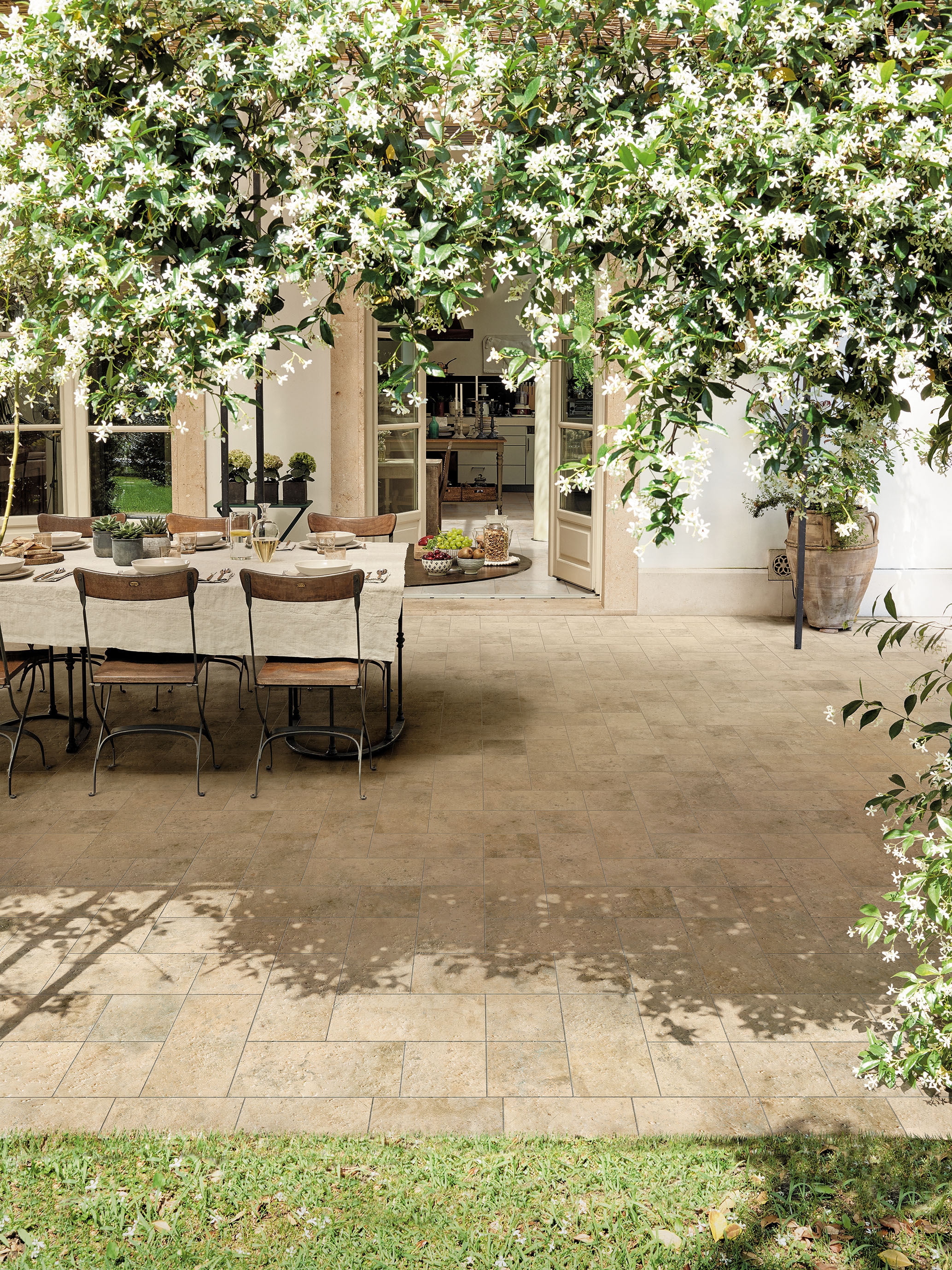 Equally suited to landscape architecture, Aix’s tiles can be used for patios, seamlessly linking indoors and outdoors 