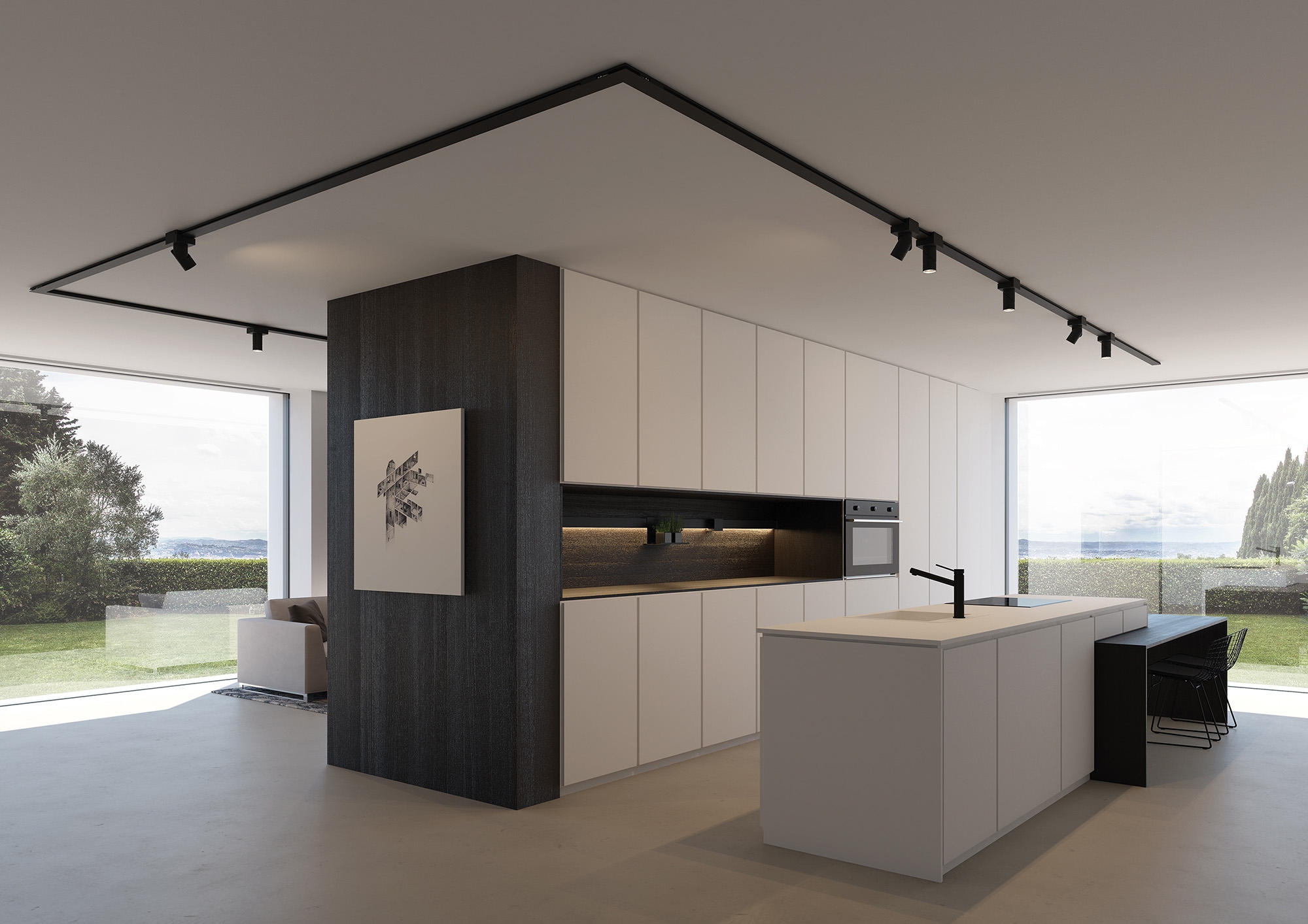 Spot BOB montato su sistema NODO per illuminazione generale e d’accento in ambiente cucina