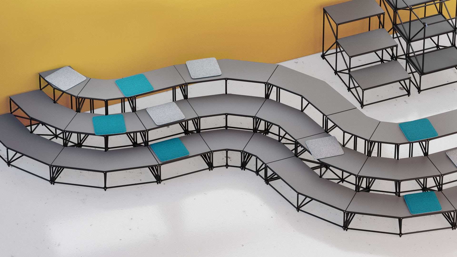 Come together: SitUp – System 180's award-winning, bleacher-style seating, available in both linear and curved formats –  typifies the brand's ever-modular, system-first approach to the 21st-century office landscape