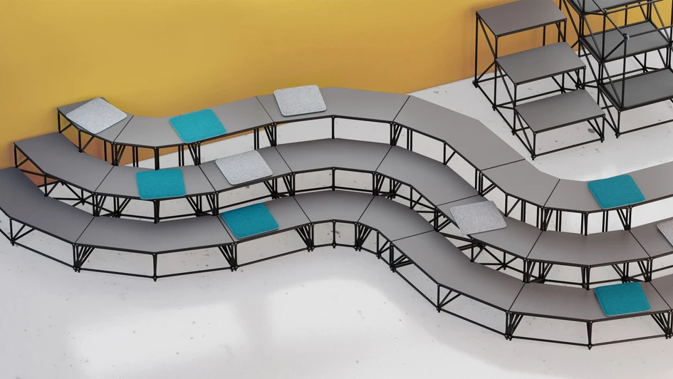 Come together: SitUp – System 180's award-winning, bleacher-style seating, available in both linear and curved formats –  typifies the brand's ever-modular, system-first approach to the 21st-century office landscape