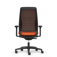 The backrest is the decisive feature: It is available in two versions, with full upholstery on a 3D mesh fabric or with knitted back, stretched over coloured bounce bands, available in white, black or orange – as pictured above