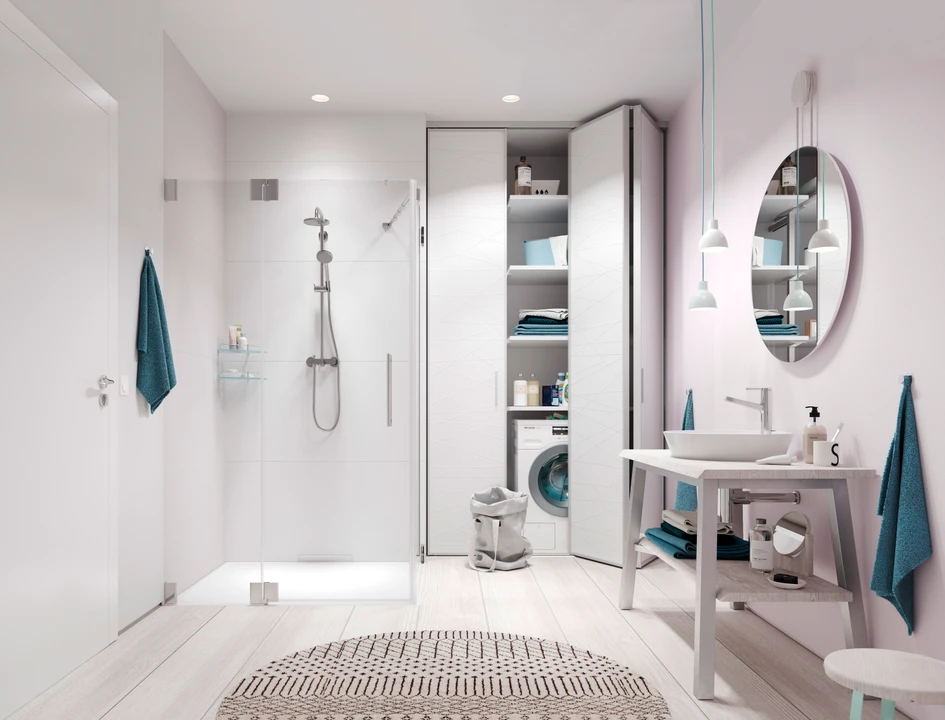 The most useful things are not always those you want to see every day. raumplus’s solutions place the home office in the living room or the laundry room in the bathroom in such a way that you could easily forget about work