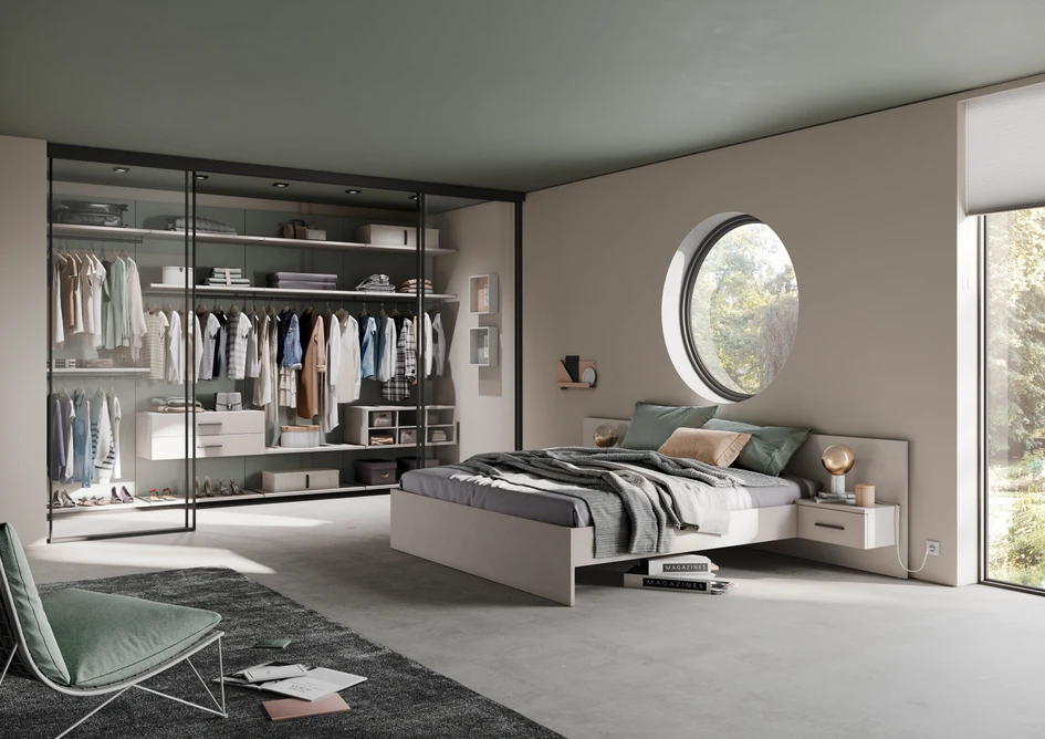 Clothes make the man, and cupboards shape the room: With raumplus, every element finds space exactly where it’s needed. The cabinet’s light colour, as well as brightness level, can be adjusted using an app